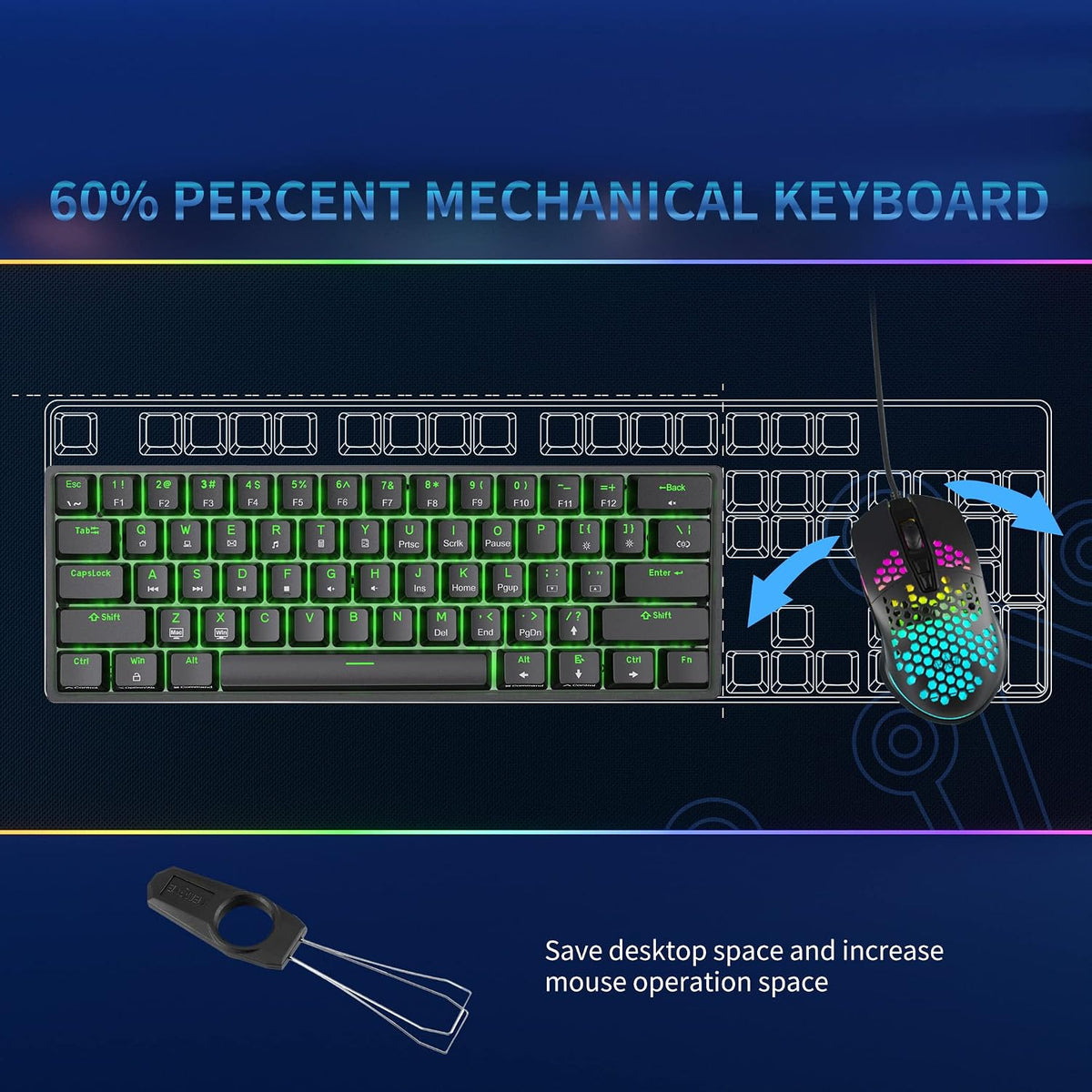 Dierya DK61SE 60% Gaming Keyboard, Wired, US QWERTY, Brown Switches, Black