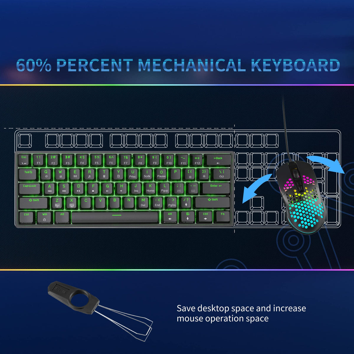 Dierya DK61SE 60% Gaming Keyboard, Wired, US QWERTY, Brown Switches, Black