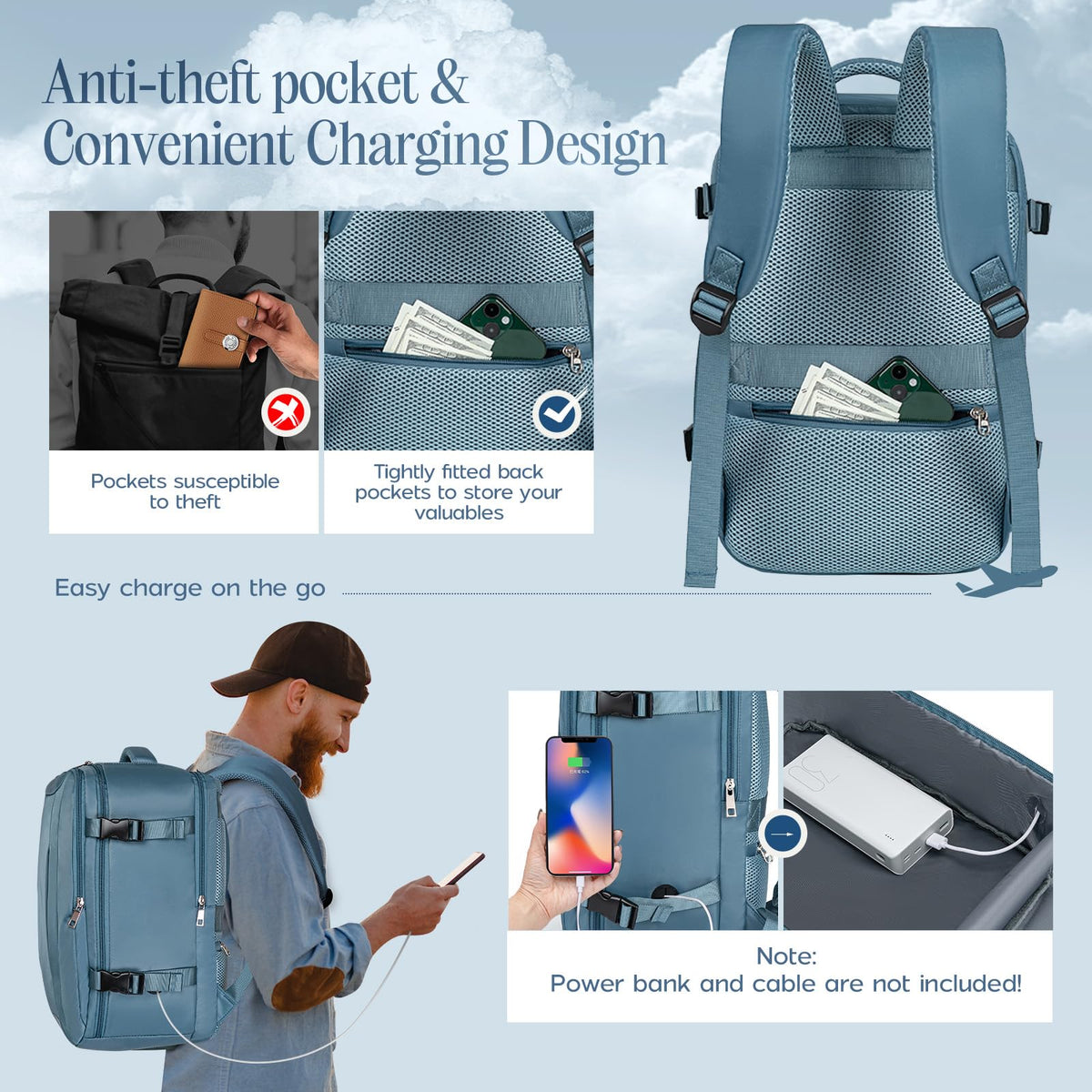 Xkdoai for Ryanair Cabin Bags 40x30x20,Backpack with TSA Approved Clear Bag