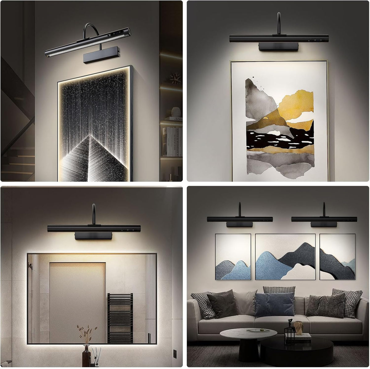 HARPER LIVING Rechargeable Picture Light with Remote, Dimmable and 3 Colour Temps, Battery Operated Wall Light with Timer & Memory, LED Display Lamp for Dartboard Pictures Frame Gallery-Black