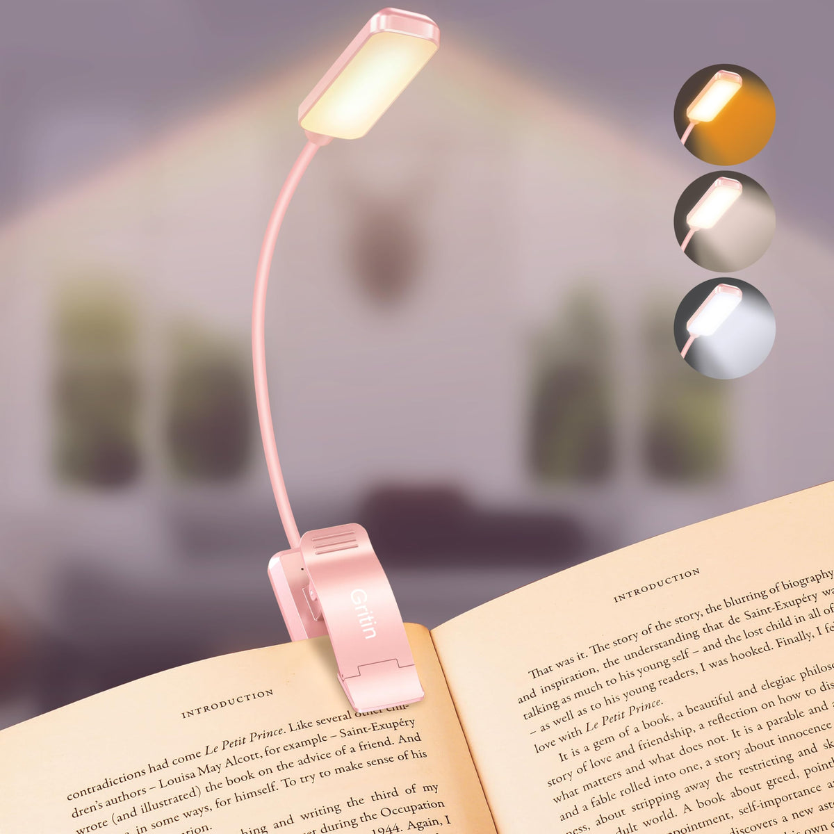 Gritin 9 LED Rechargeable Book Light for Reading in Bed-Stepless Dimming