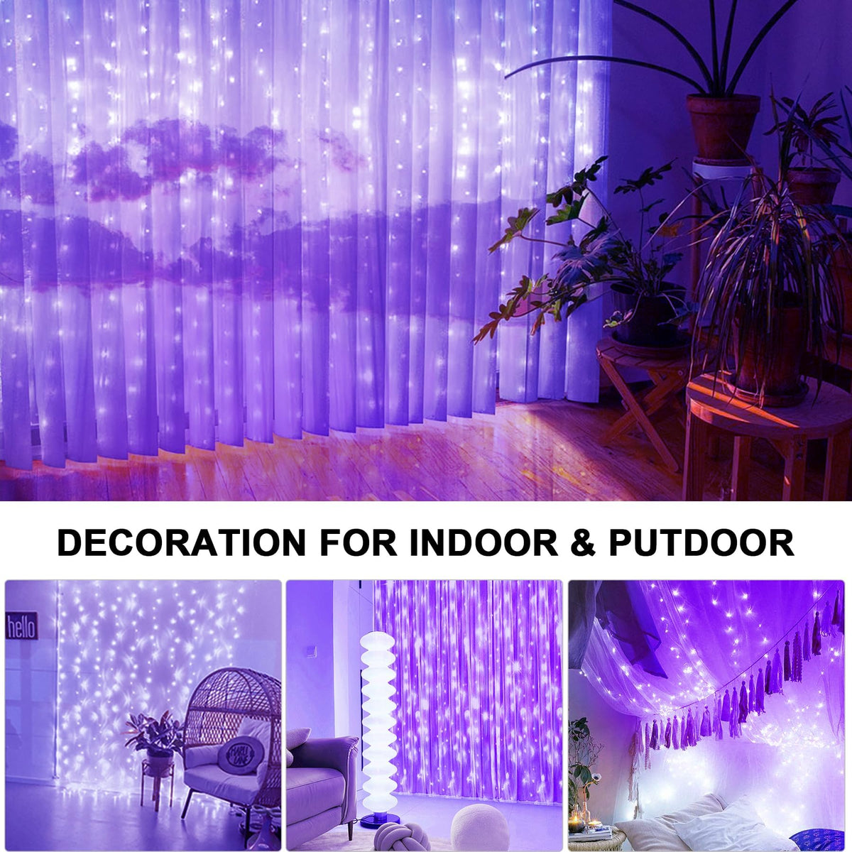 Lezonic Curtain Fairy Lights, 3m×3m 300LED Curtain String Lights Plug in
