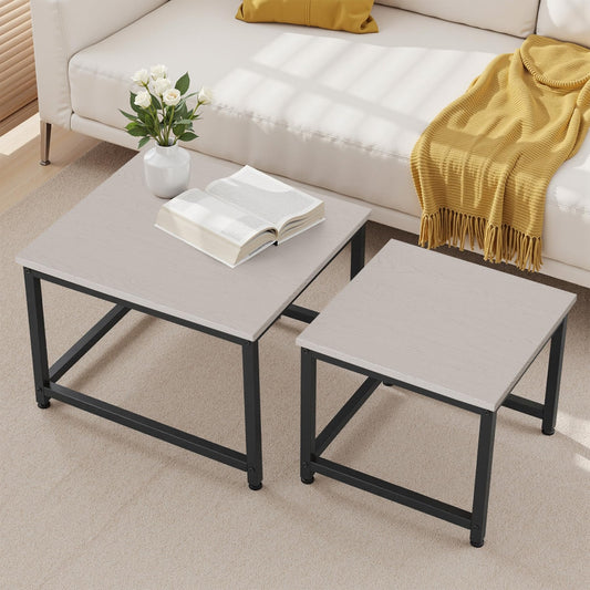 Hawthyhome Coffee Tables, Round Nesting Tables Tet of 2, Modern Side Tables with Metal Frame, Industrial Stacking End Tables for Living Room Bedroom Office, 60 * 60 * 45cm, Brown