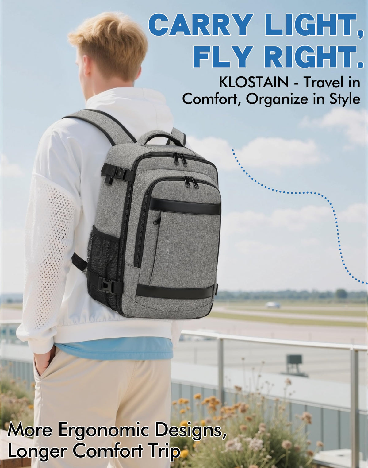 KLOSTAIN Cabin Bags 40x20x25 for Ryanair Underseat Travel Backpack Hand Luggage Carry-ons Bag Cabin Size 20L for Airplanes Flight Ruscksack Black