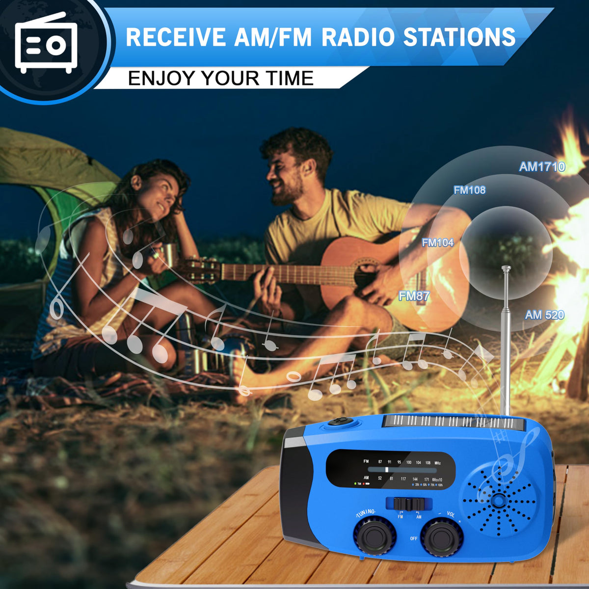 Wind Up Solar Radio, 7400mWh (2000mAh) Solar Powered Radio Emergency Hand Crank Radio with 3 Built-in Cables, Battery Operated, SOS Alarm & Flashlight, Emergency wind up torch for Hurricane, Emergency