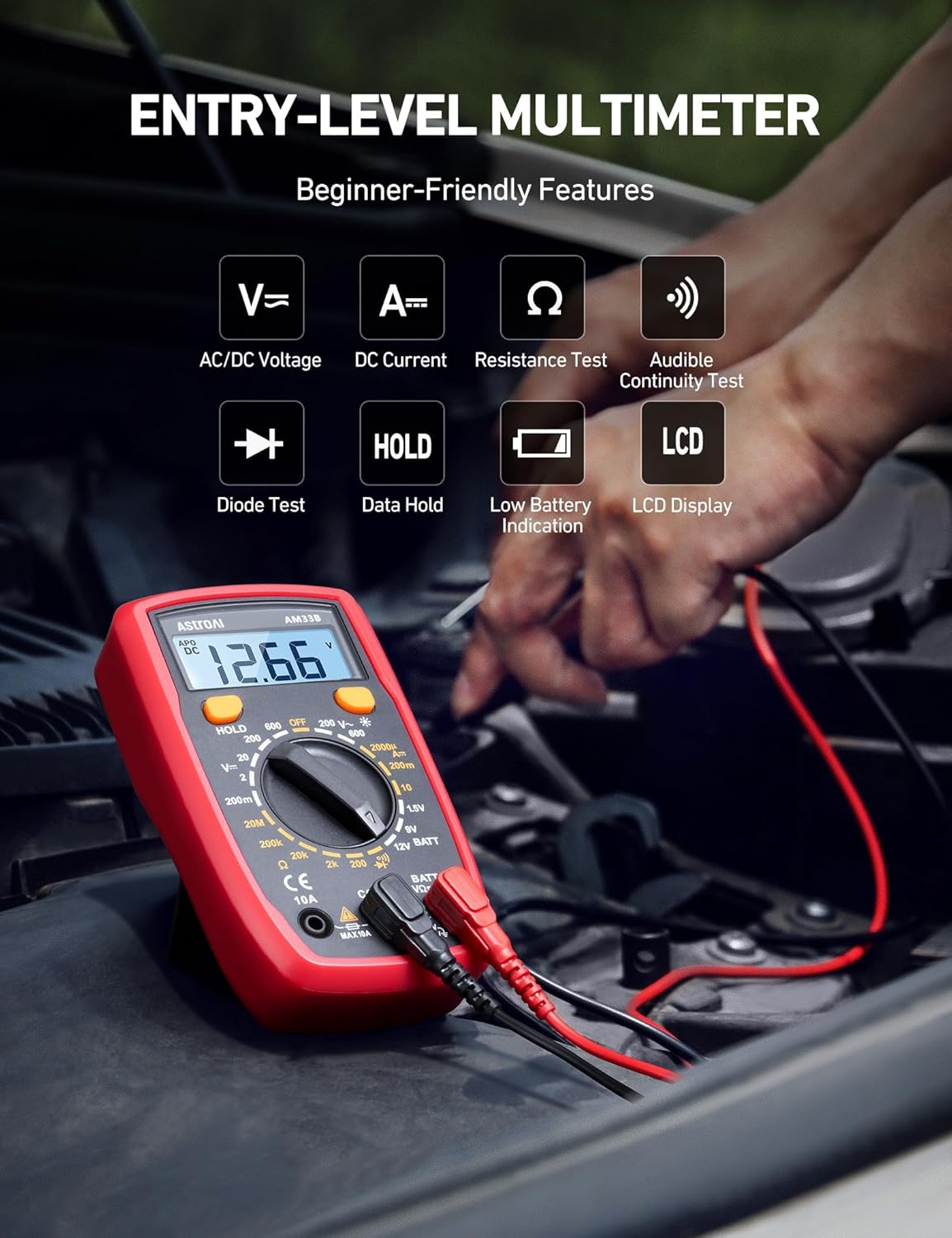 AstroAI Digital Multimeter 2000 Counts with Backlit LCD for DIY Home, Black