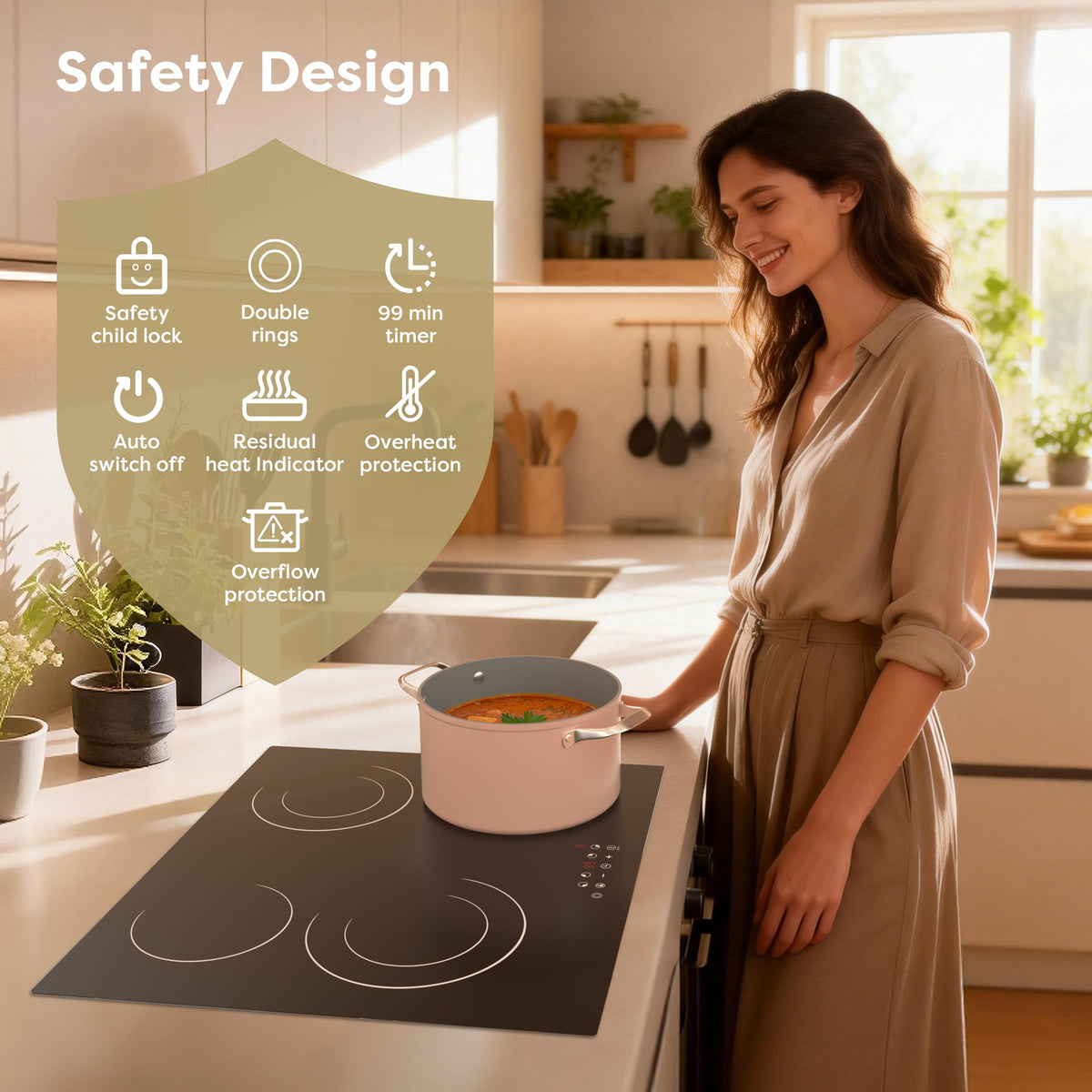 CDV 60cm Ceramic Hob 4 Zones 6400W Dual Ring Built-in Hardwired CDVER64B
