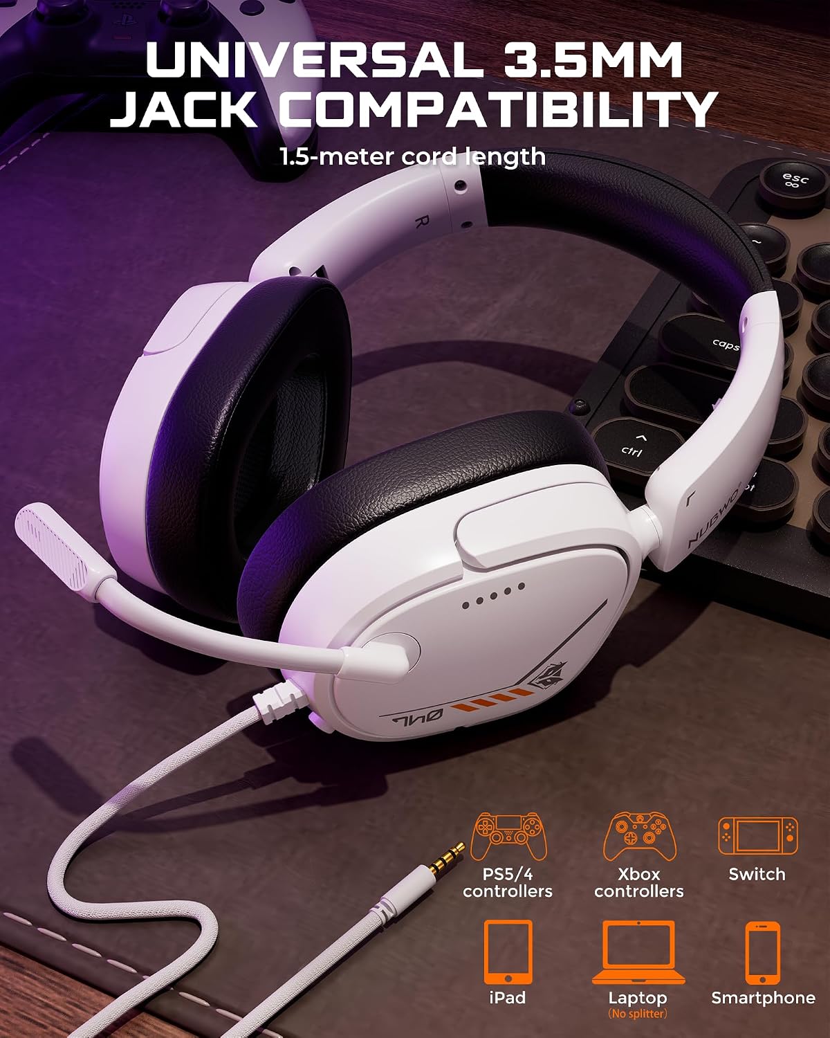 NUBWO HG04L Gaming Headset for PS5/PS4, Xbox Series X|S/Xbox One, Switch – 250g Lightweight, Clear Unidirectional Mic, Soft Memory Earmuffs, 3.5mm Jack for Gaming & Work