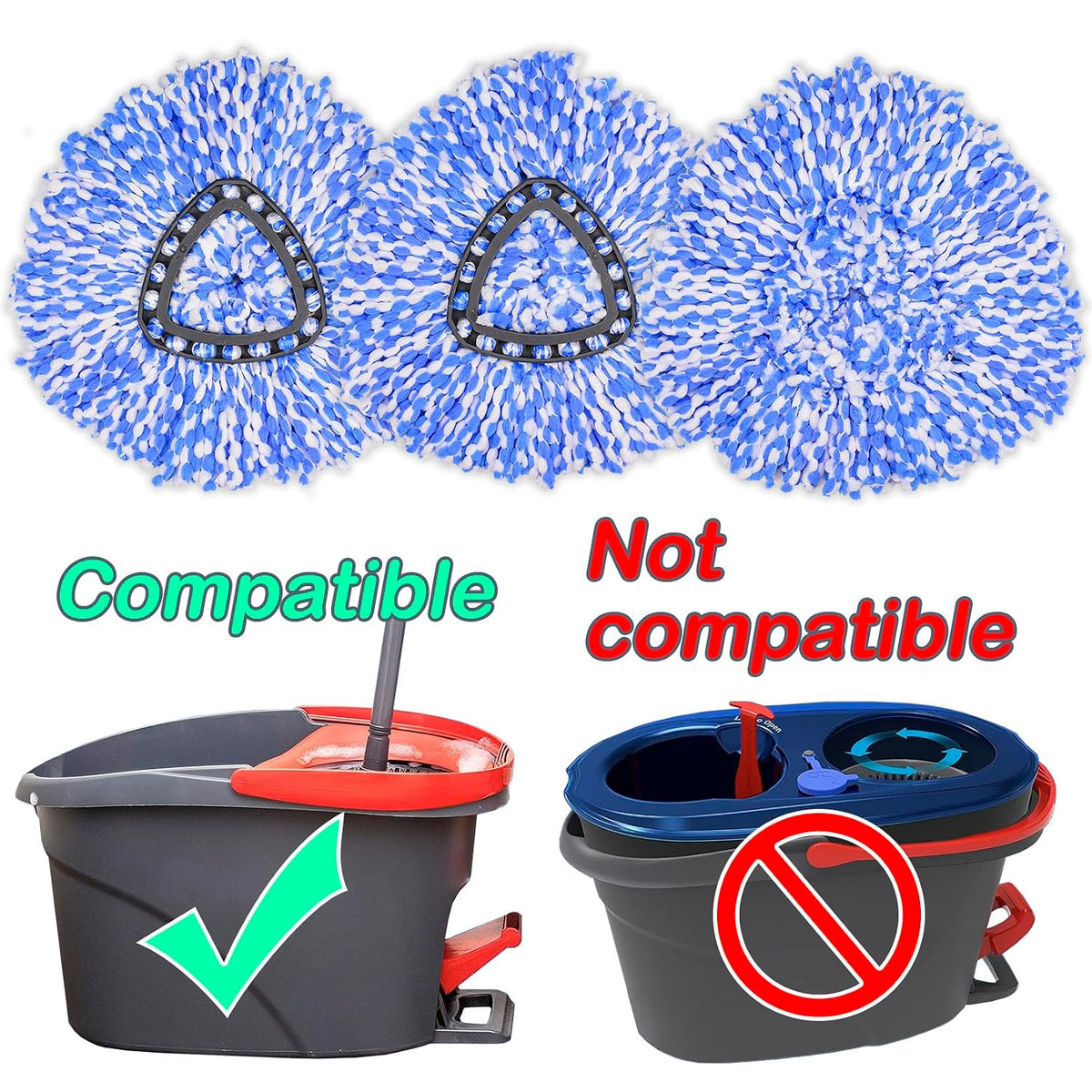 6 Pack Mop Head Replacement Compatible for vileda Triangle Swivel Mops - Mop heads replacement（BLUE）