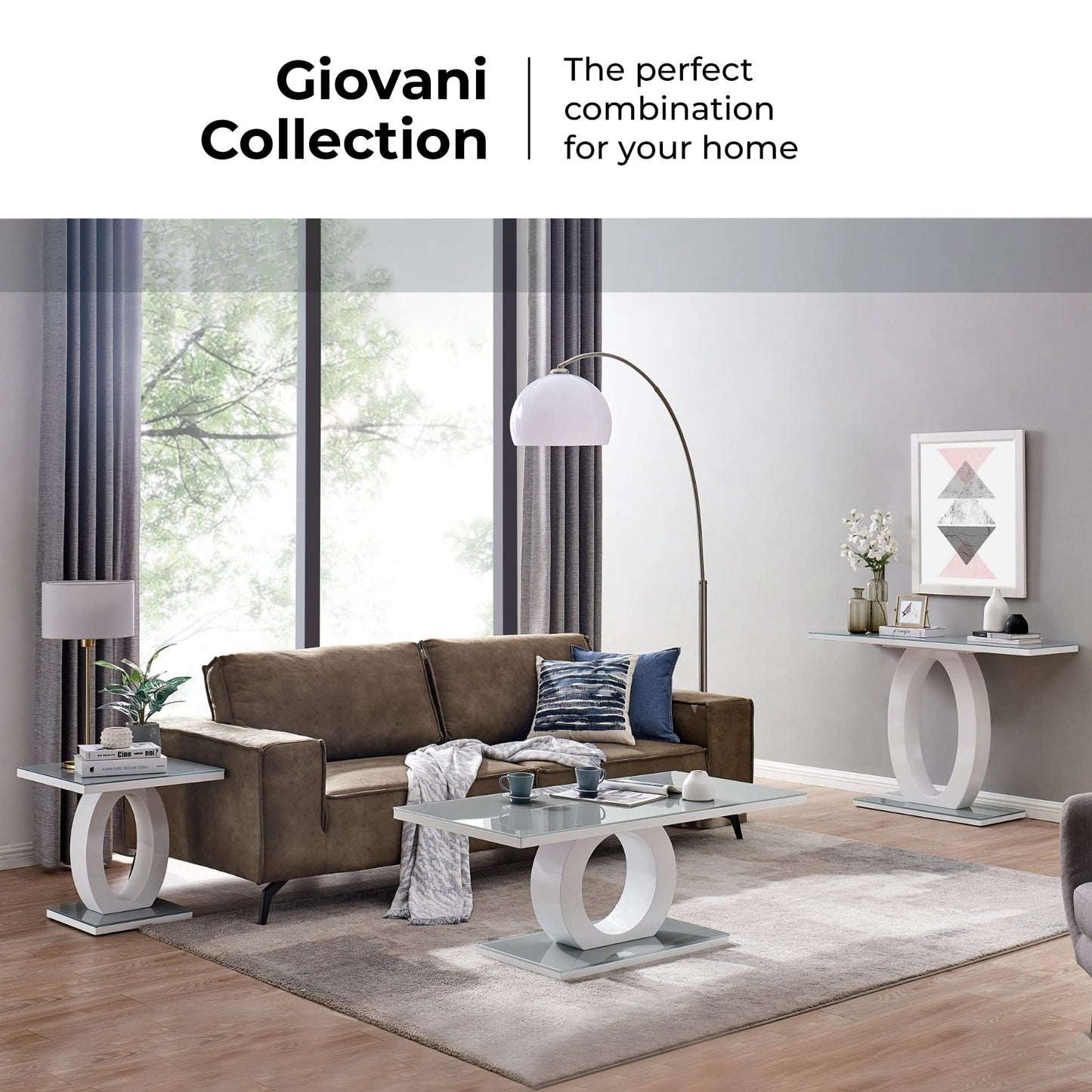 Furniturebox UK Giovani Black & White Glass Coffee Table - Modern & Elegant Gloss Coffee Table With Central Halo - Suitable for Living Room (Black & White)
