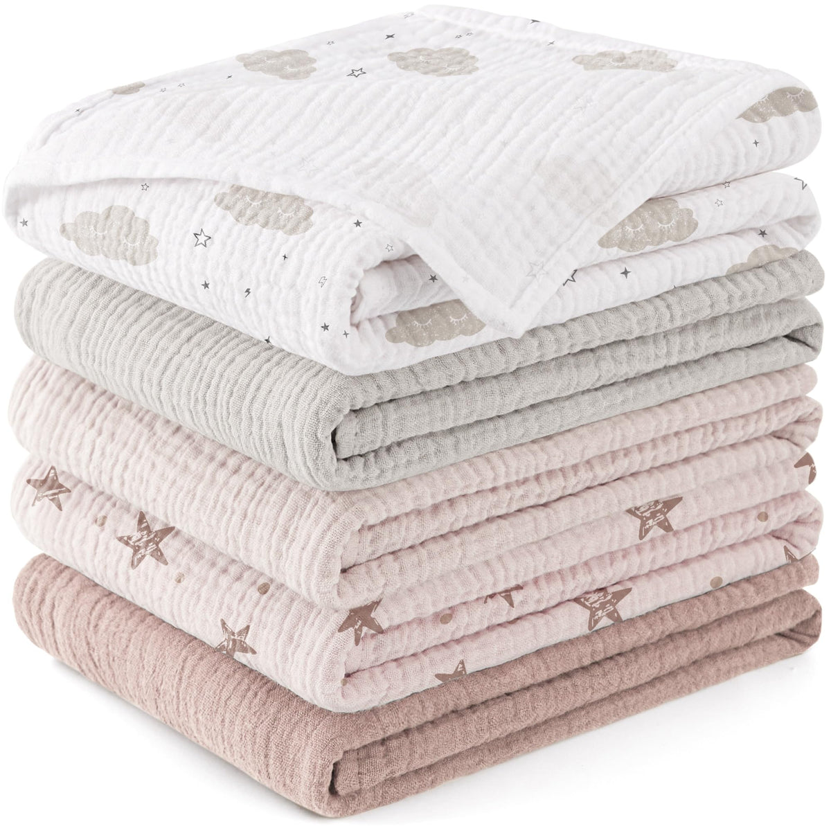Susurration Muslin Cloths for Baby, 100% Cotton Baby Muslin Squares Cloths for Newborn Boy and Girl, Soft, Breathable and Extremely Absorbent Baby Muslin Burp Cloths, 60 x 60 cm, 5 Pack