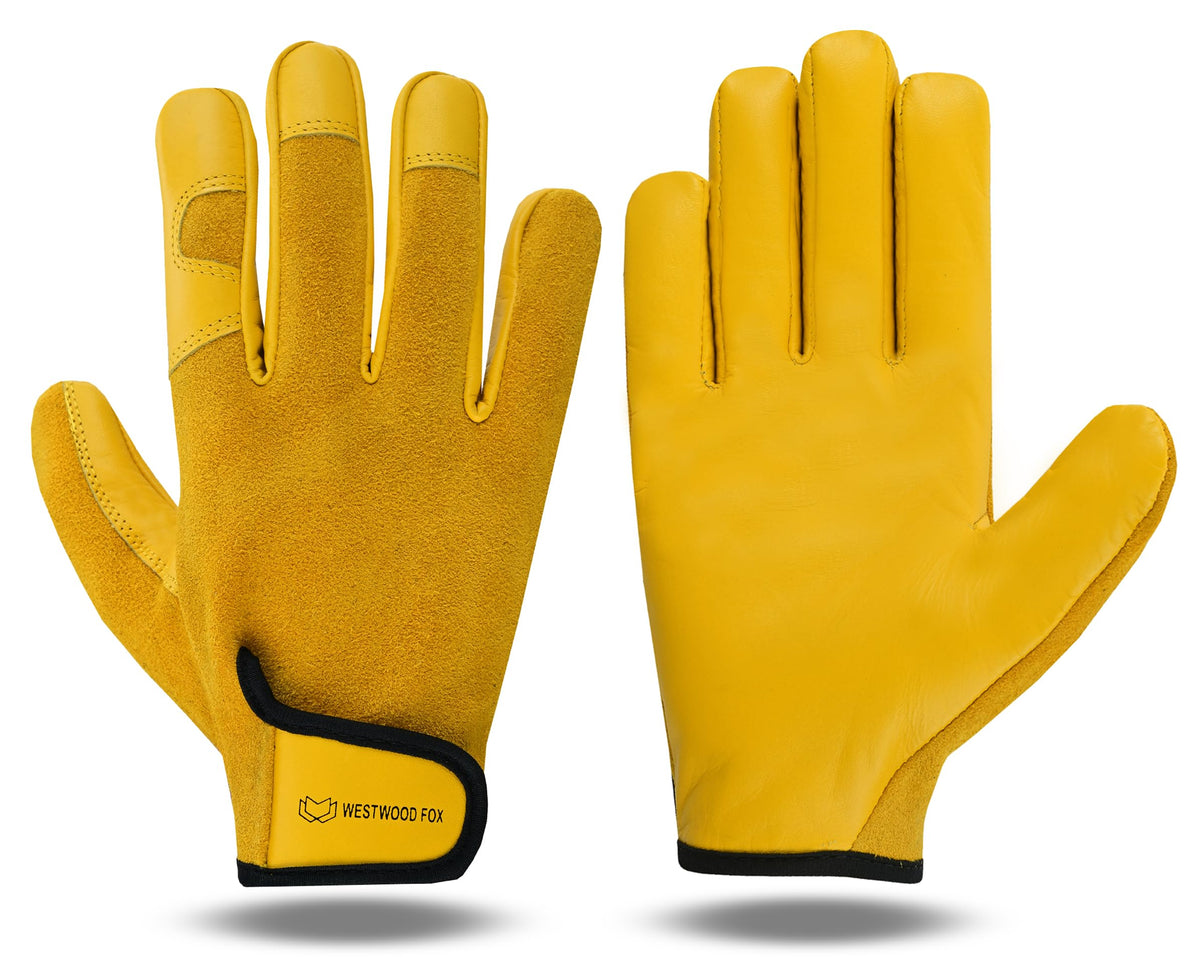 WESTWOOD FOX Ladies/Mens Leather Gardening Gloves Thorn Proof Rigger Garden work gloves, Safety Working Gloves, Premium Quality (Orange, S)