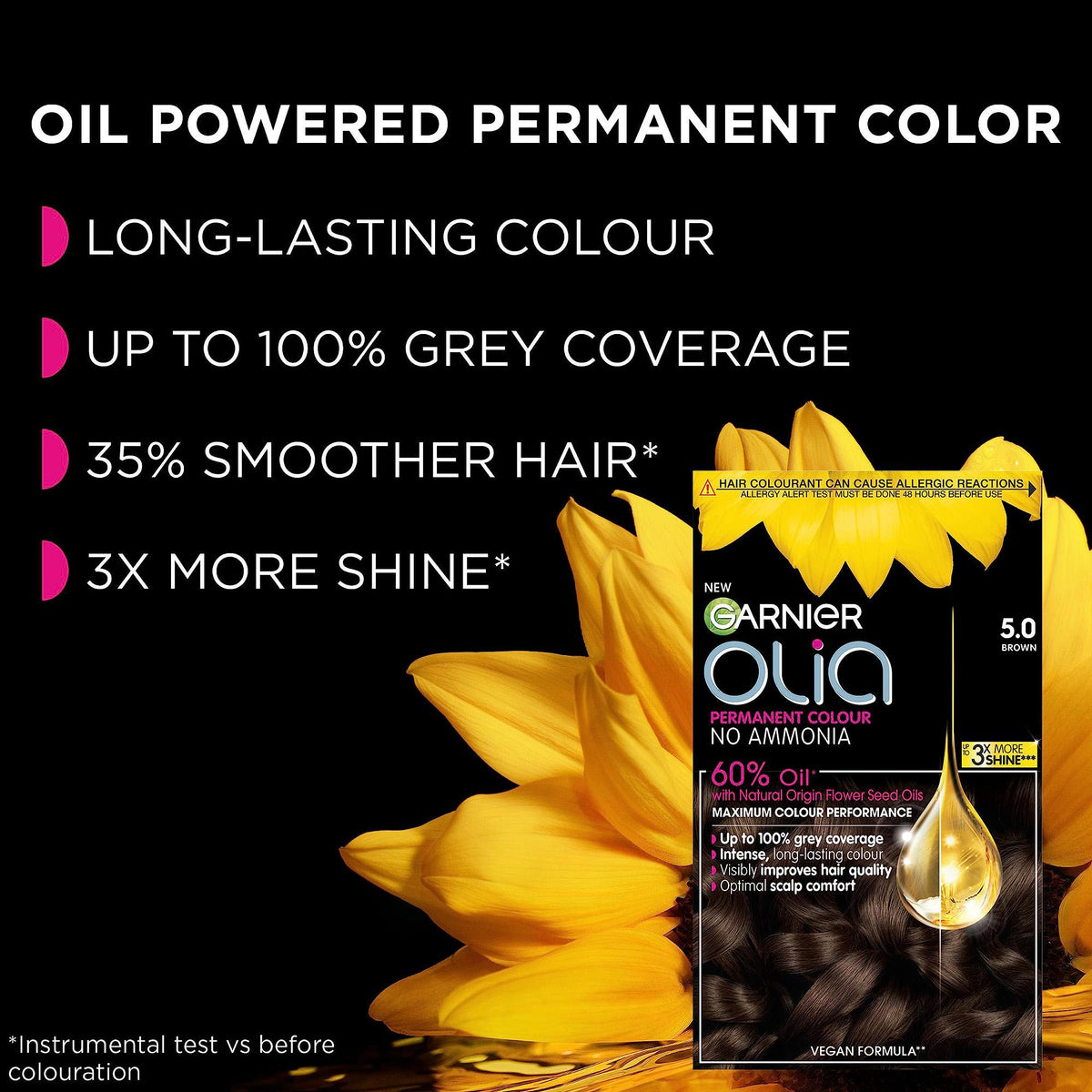 Garnier Olia Luminous Long-Lasting Permanent Hair Colour, 5.0 Brown