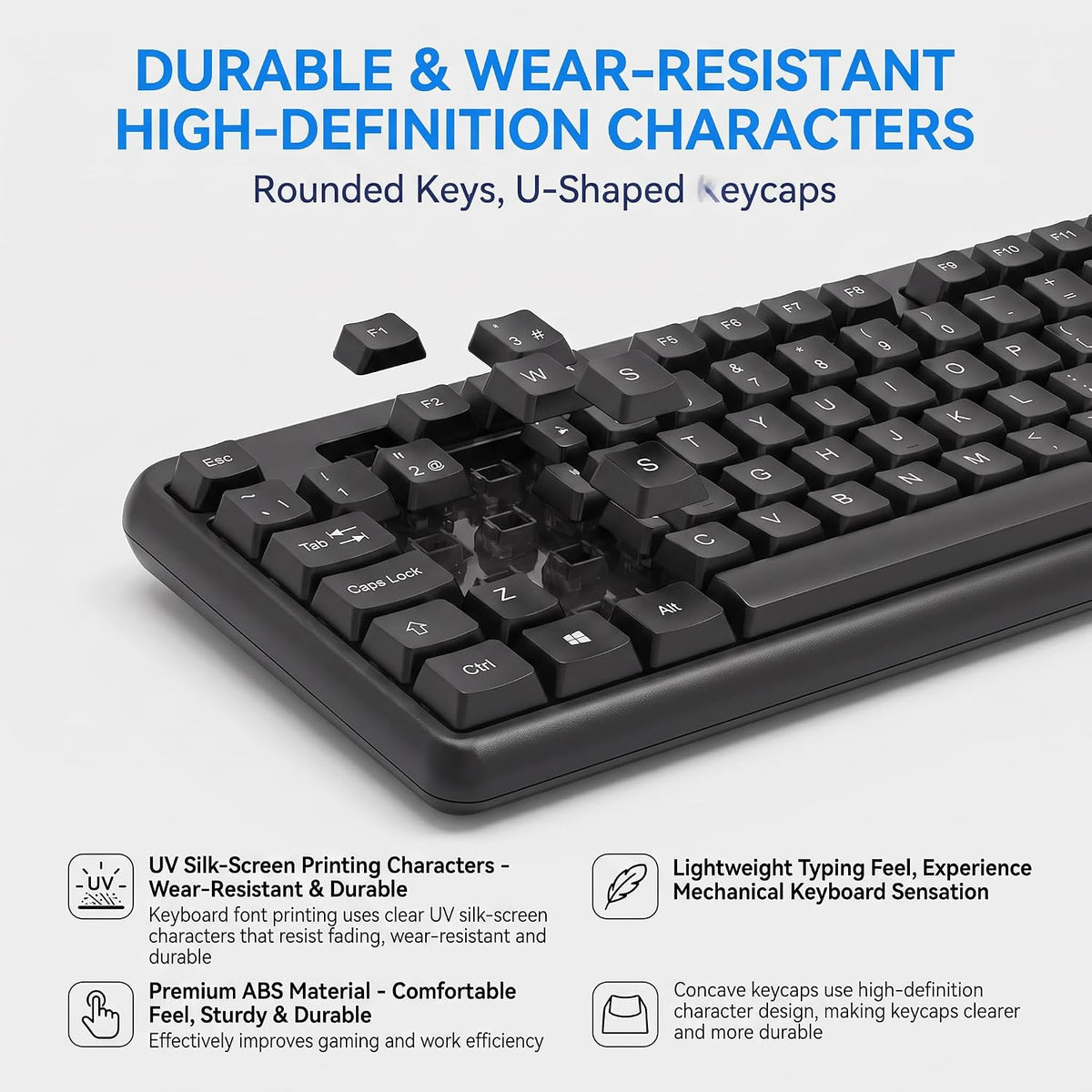 Wired Keyboard UK Layout, Full Size 105 Keys USB Computer Keyboard with Numeric Keypad, Quiet Typing Spill-Resistant Plug and Play PC Keyboard for Windows 11 10 Laptop Office Desktop, Black
