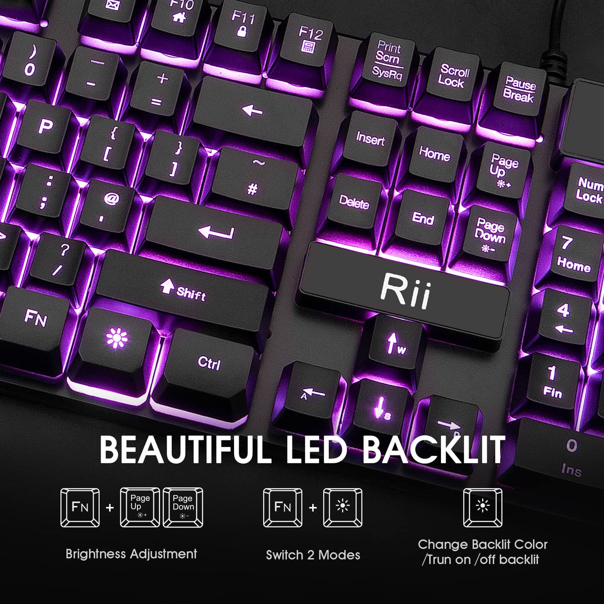 Rii Gaming Keyboard,USB Wired Keyboard with Rainbow LED Backlit Mechanical Feeling for Working Gaming (UK Layout)