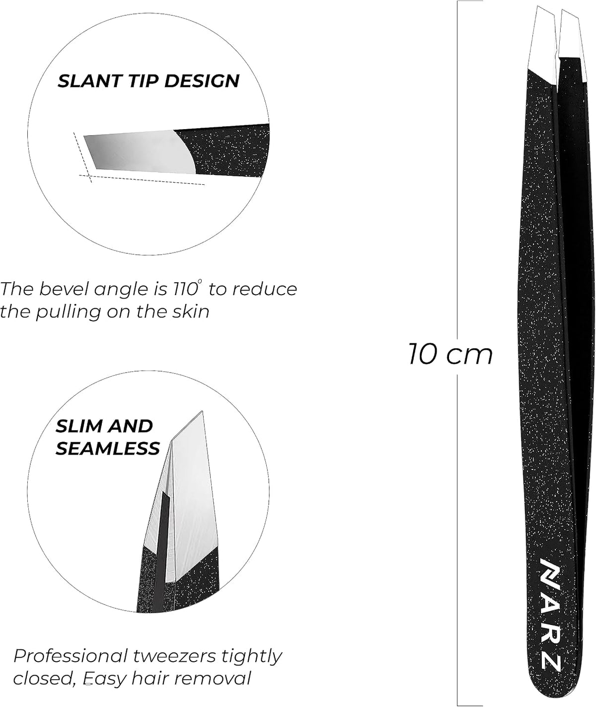 NARZ 1 Piece Professional Tweezer for Facial Hair Women & Men Stainless Steel Precision Tweezers for Ingrown Hair Tweezers for Men & Women (Shiny Black)