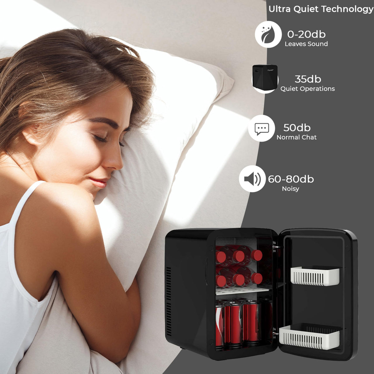 Crystals 4/10/15L Litre Mini Fridge, Table Top Small Fridge Cooler & Warmer for Car Bedrooms Desk Office, 12V DC - 220 AC, Mini Fridge for Bedrooms – Energy Efficient (Black, 4L Litre)