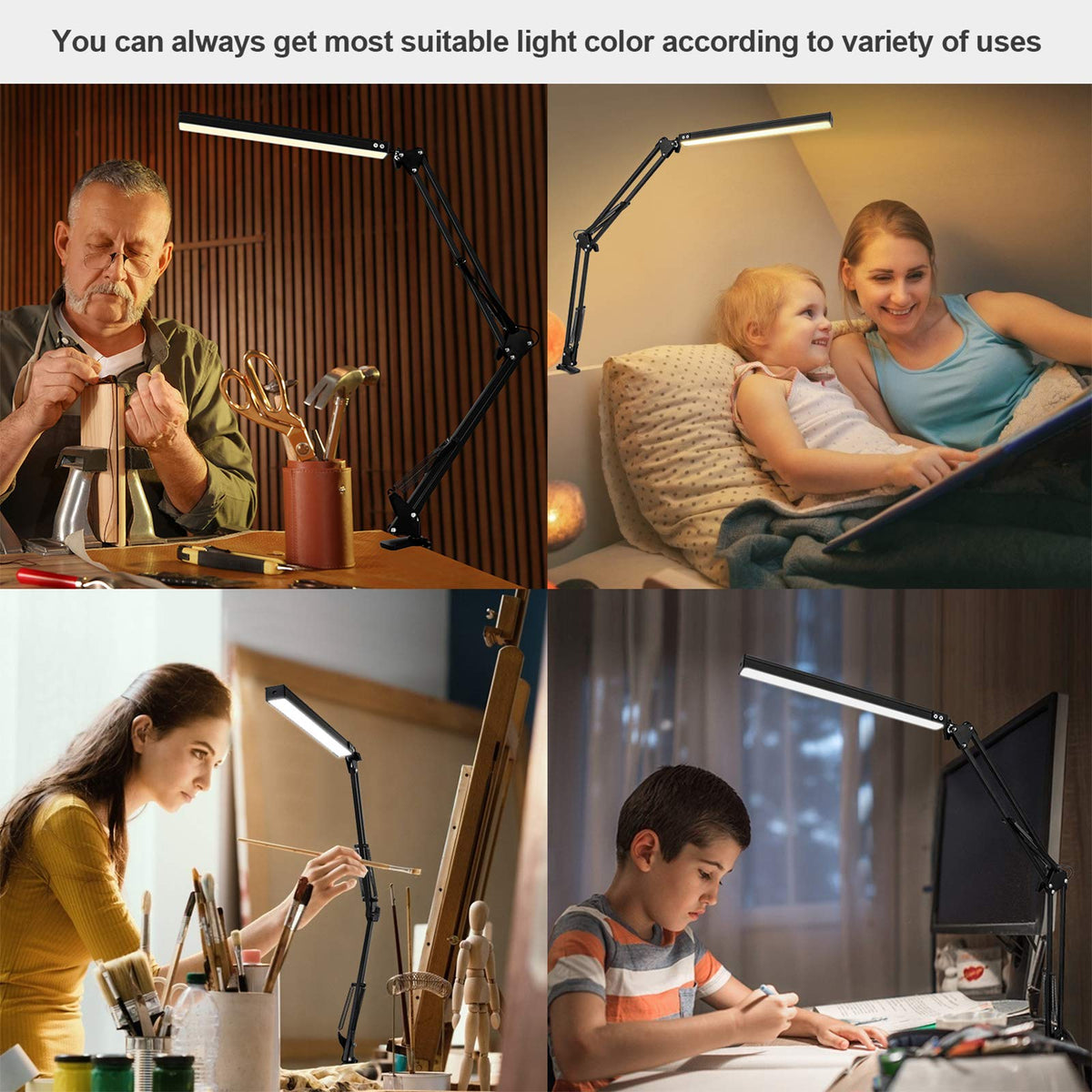 SKYLEO LED Desk Lamp with Clip and Base - Eye Protection Desk Lamps Black
