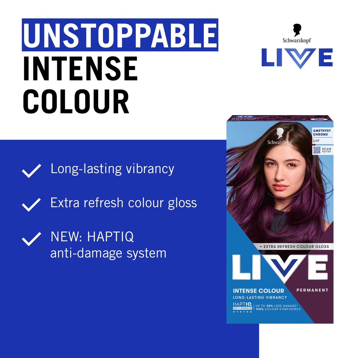 Schwarzkopf LIVE Intense Colour Hair Dye, 099 Deep Black