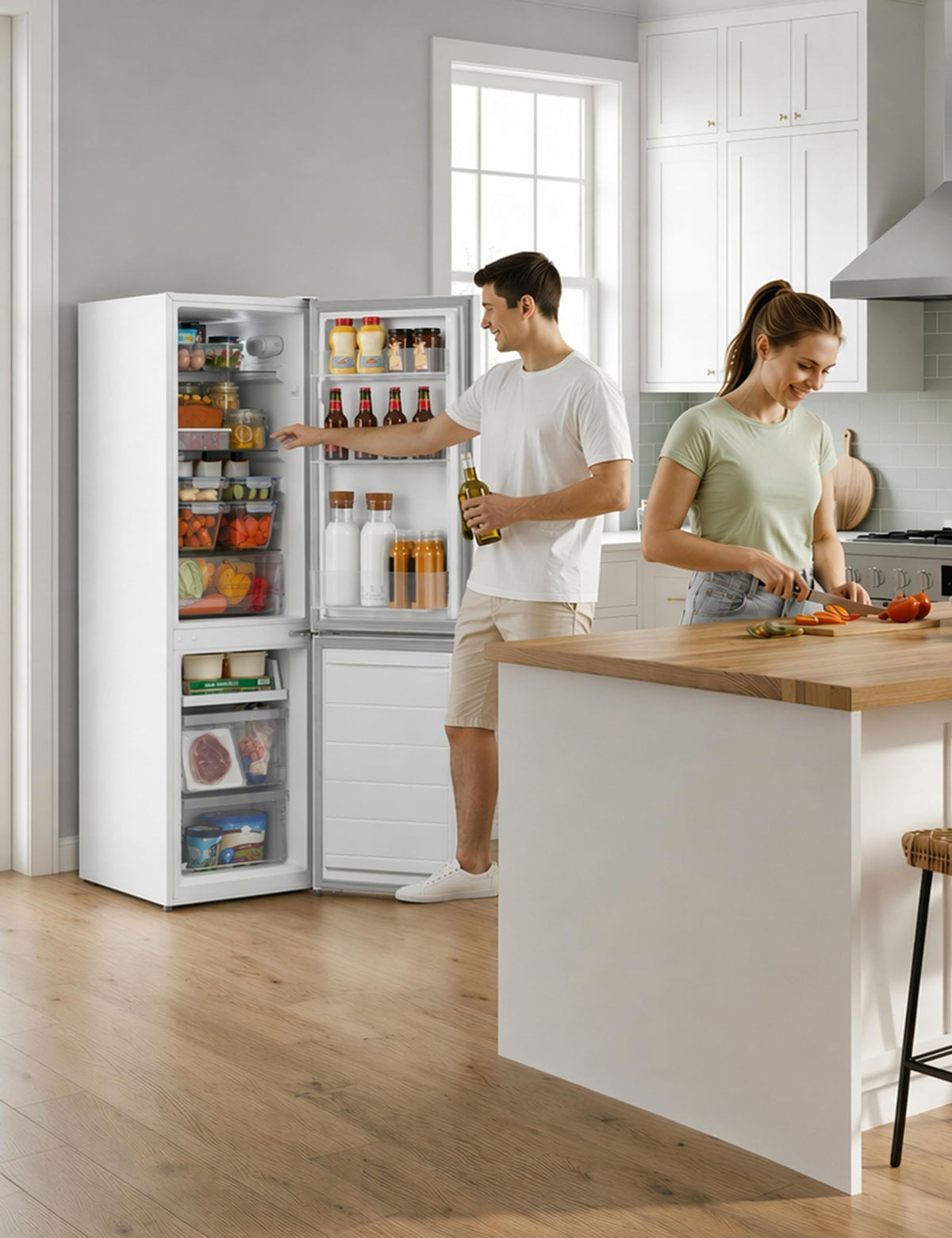 COMFEE' 87L Under Counter Fridge Freezer, Reversible Door, RCT87BL2(E)