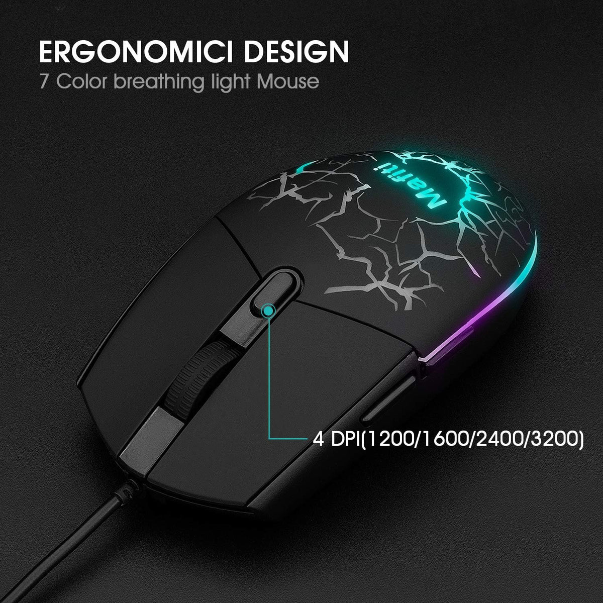 Gaming Keyboard and Mouse Set,Mafiti Rainbow Backlit Keyboard with Mechanical Feeling Breathing Light for Working or Gaming,UK Layout