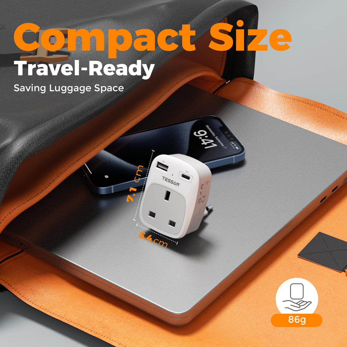 TESSAN UK to Italy Plug Adapter, Grounded Type L Travel Adaptor with USB C