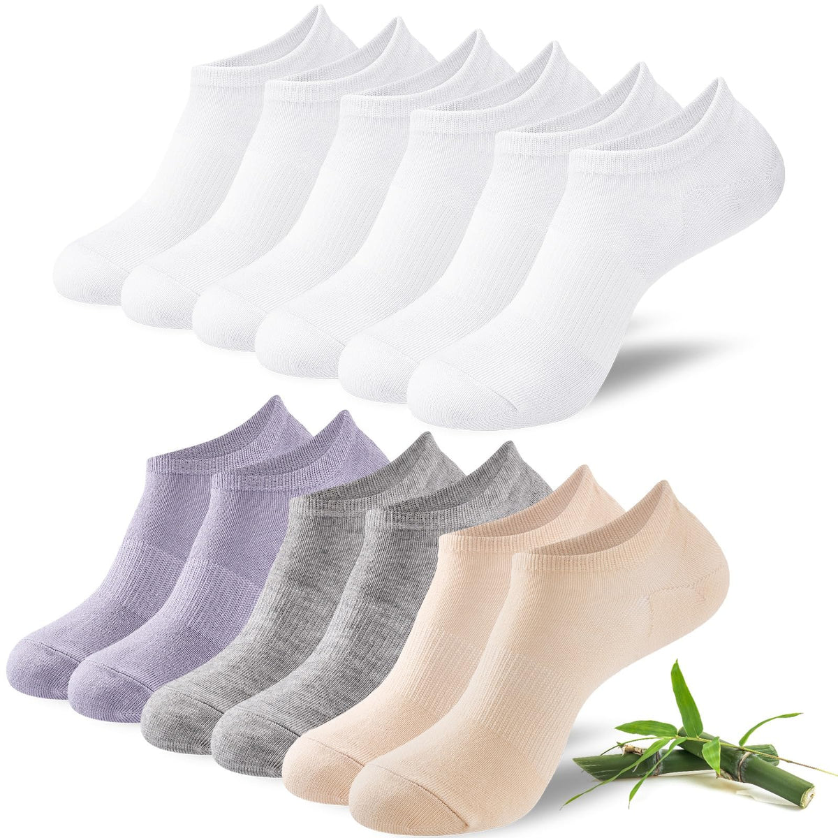 Niofind Bamboo Trainer Socks for Womens & Mens, 6 Pairs, Non Slip No Show