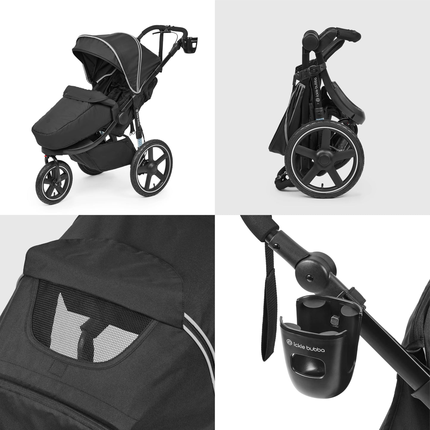 Ickle Bubba Venus Jogger Pro Max Stroller (Charcoal Grey) – All-Terrain 3-Wheel Pushchair from Birth to 22kg, Waterproof Hood & Footwarmer, Adjustable Handle, Cup Holder & Self-Locking Fold