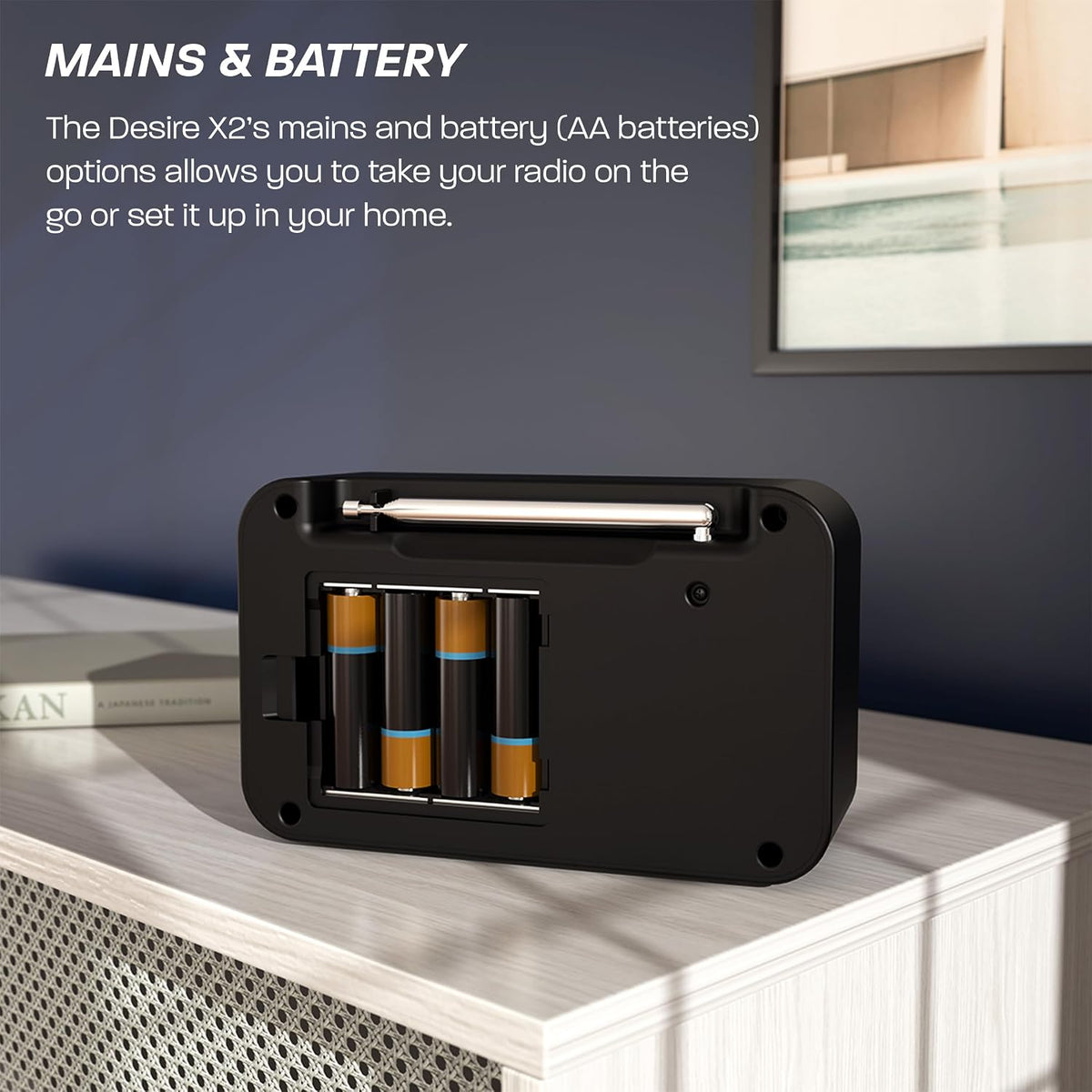 DAB/DAB+ & FM Portable Digital Radio | Simple Controls | Dual Alarms & Sleep Timer | Battery & Mains Powered (4x”AA”) | Bluetooth | Perfect for Home, Office or Outdoors | AZATOM Desire X2 (Black)