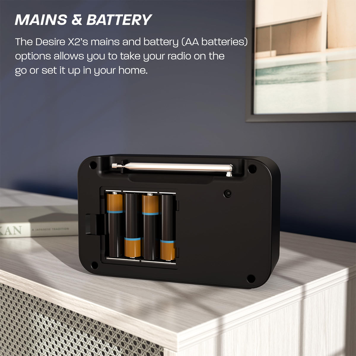 DAB/DAB+ & FM Portable Digital Radio | Simple Controls | Dual Alarms & Sleep Timer | Battery & Mains Powered (4x”AA”) | Bluetooth | Perfect for Home, Office or Outdoors | AZATOM Desire X2 (Black)