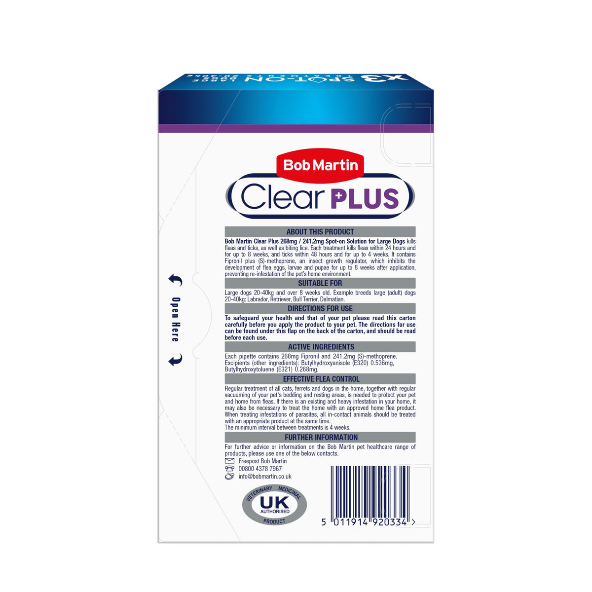 Bob Martin Clear Spot On Flea Treatment for Small Dogs (2-10kg) - Kills Fleas & Ticks (3 Pipettes)