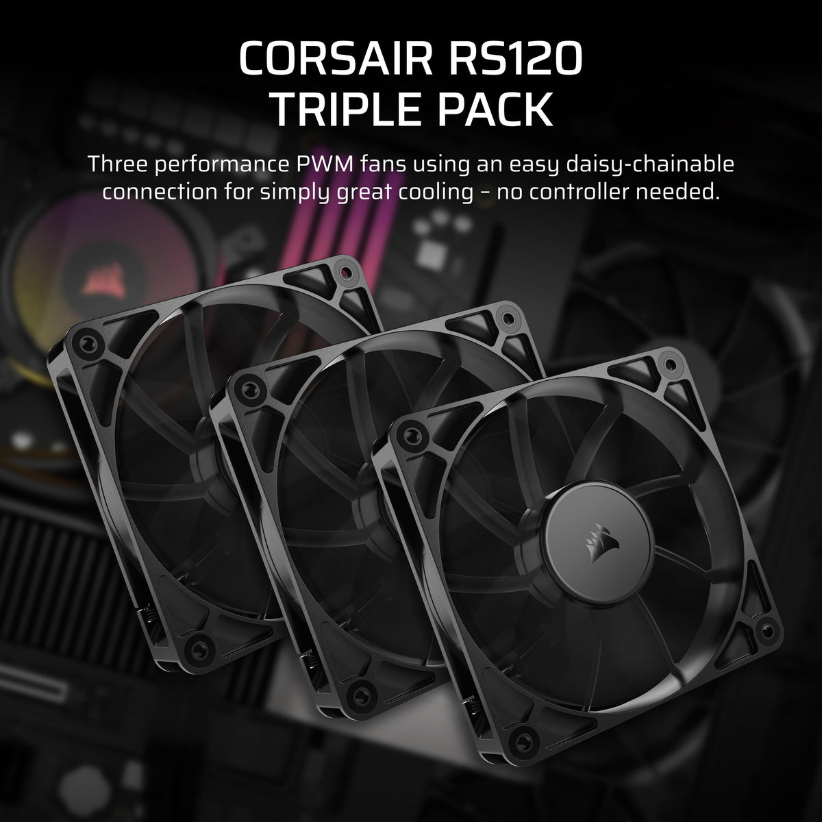 CORSAIR RS120 ARGB 120mm PWM Fans – Daisy-Chain Connection – Low-Noise – Magnetic Dome Bearing – Triple Pack – White