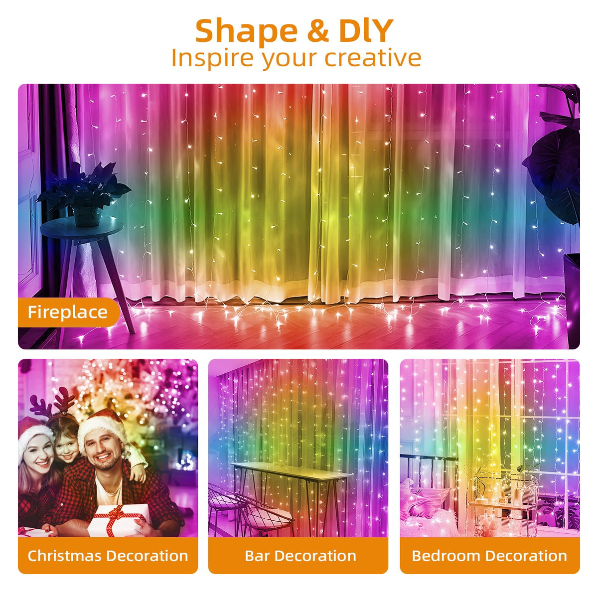 Jsdoin Curtain Fairy Lights, 3.6m x 3m 360leds USB Operated 8 Modes String Light Indoor Waterproof Hanging Window Lights with Hooks for Christmas, Wedding, Party,Wall, Home Decorations (Warm White)