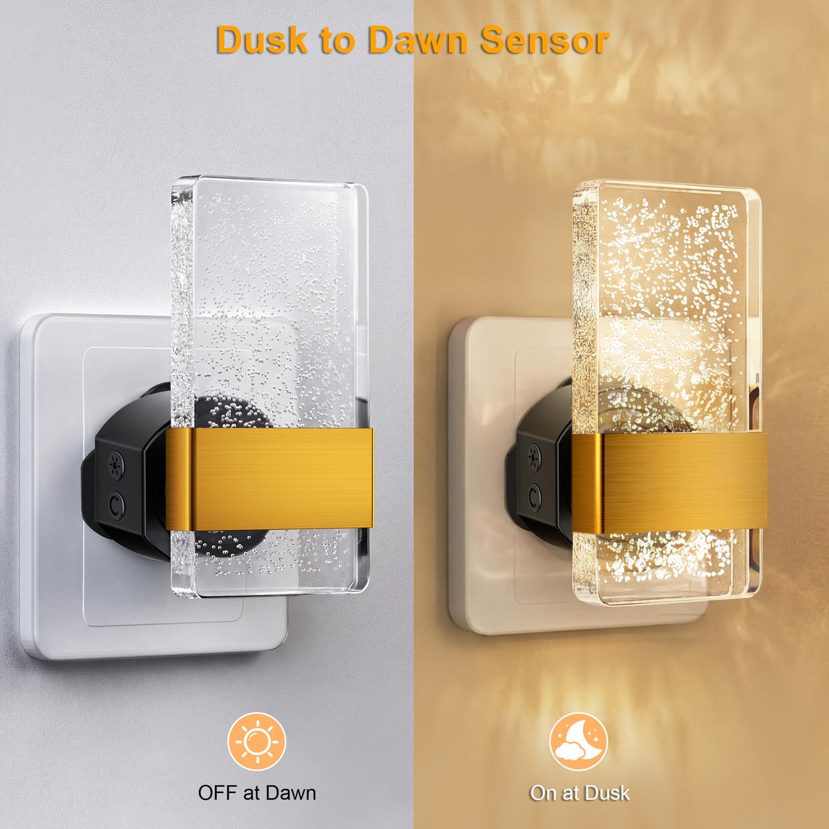 Night Light Plug in Wall with Dusk to Dawn Sensor Modern 2 Pack Gold