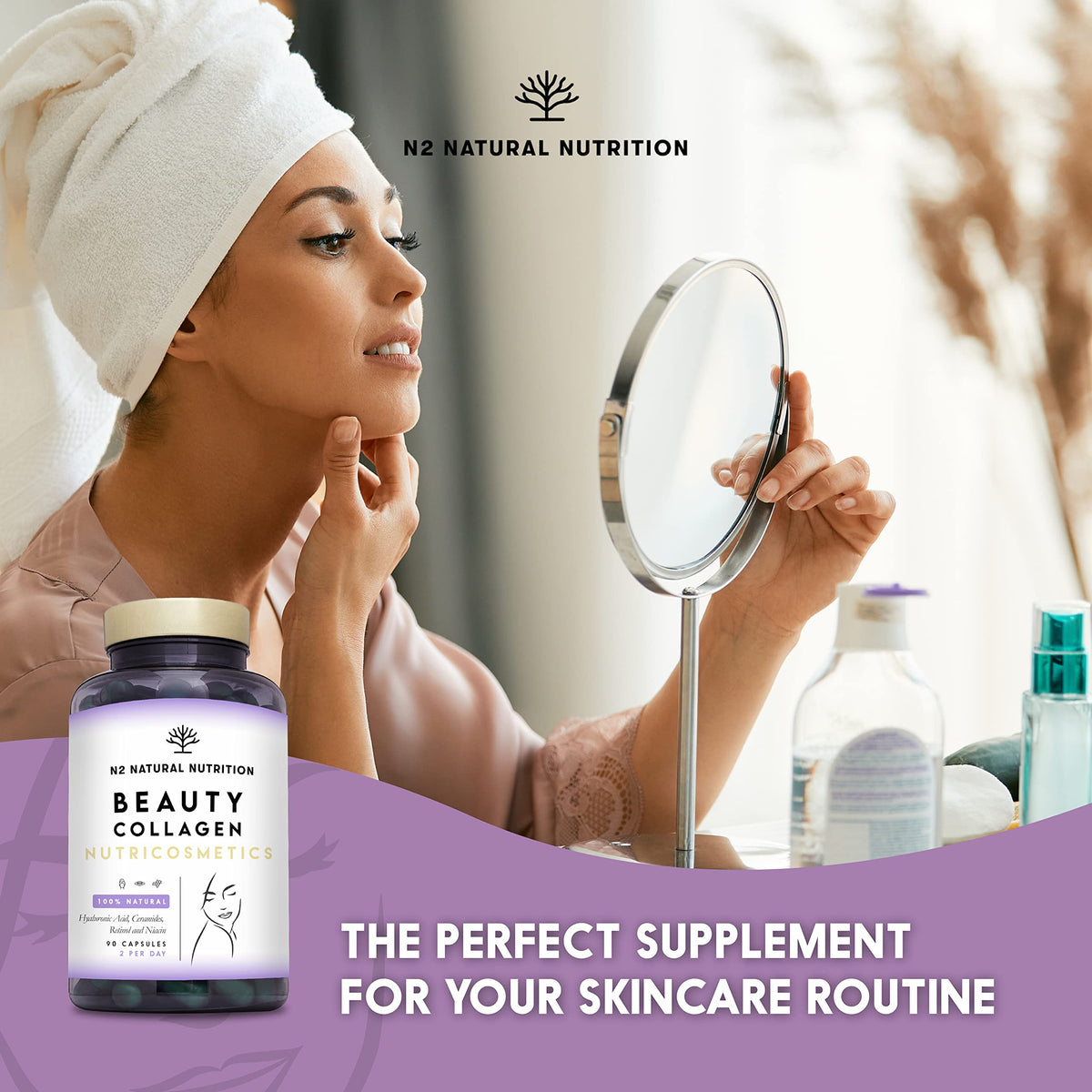 Multi Collagen 1650mg Type I, II, III, V, X. Bovine & Marine Collagen Peptides. 180 Capsules Enhanced with Vitamin C. High Strength Collagen for Joints, Hair and Skincare. N2 Natural Nutrition