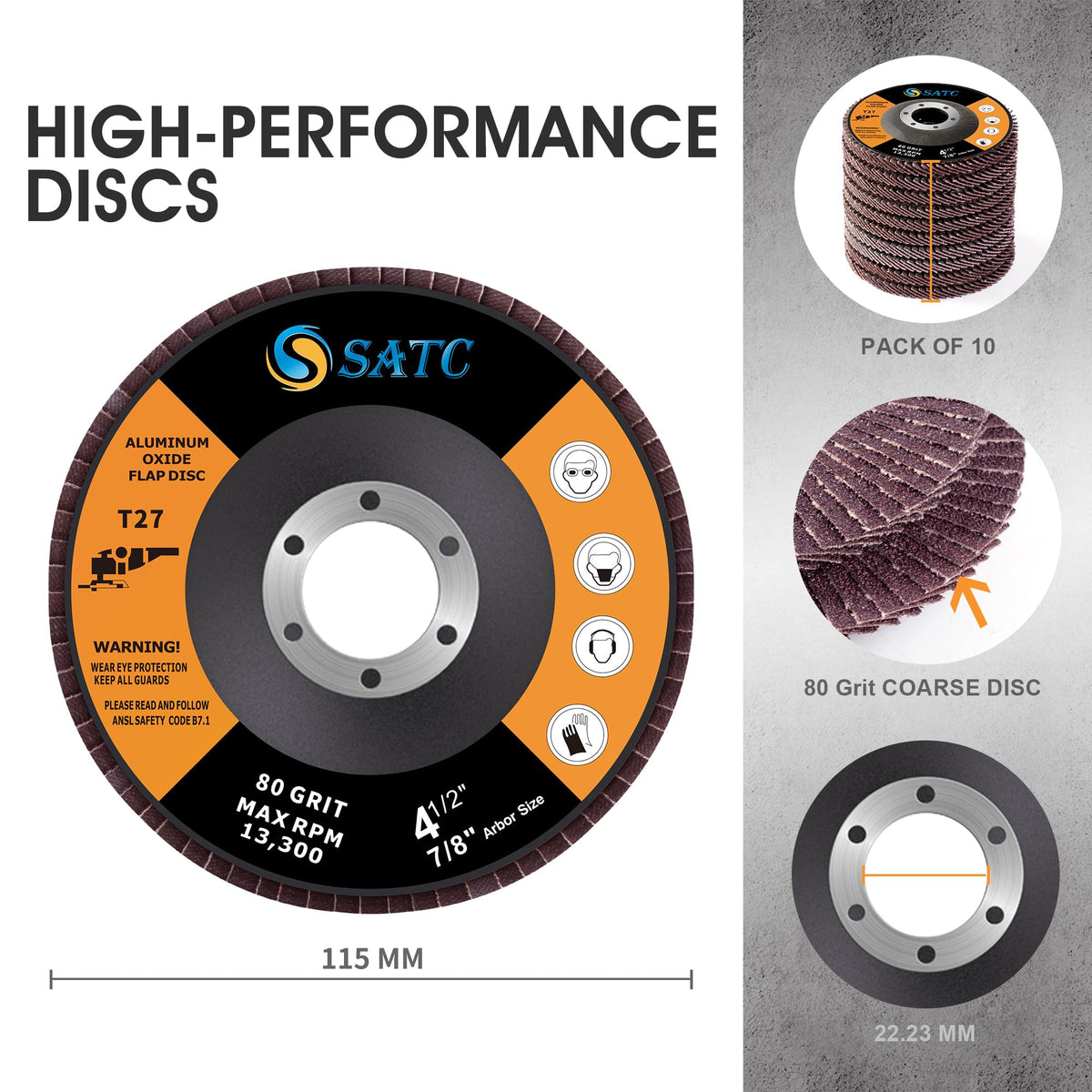 SATC Flap Discs 115mm 10 Pack Grinding Discs 120 Grit for Angle Grinder to Sanding Grinding Metal Wood