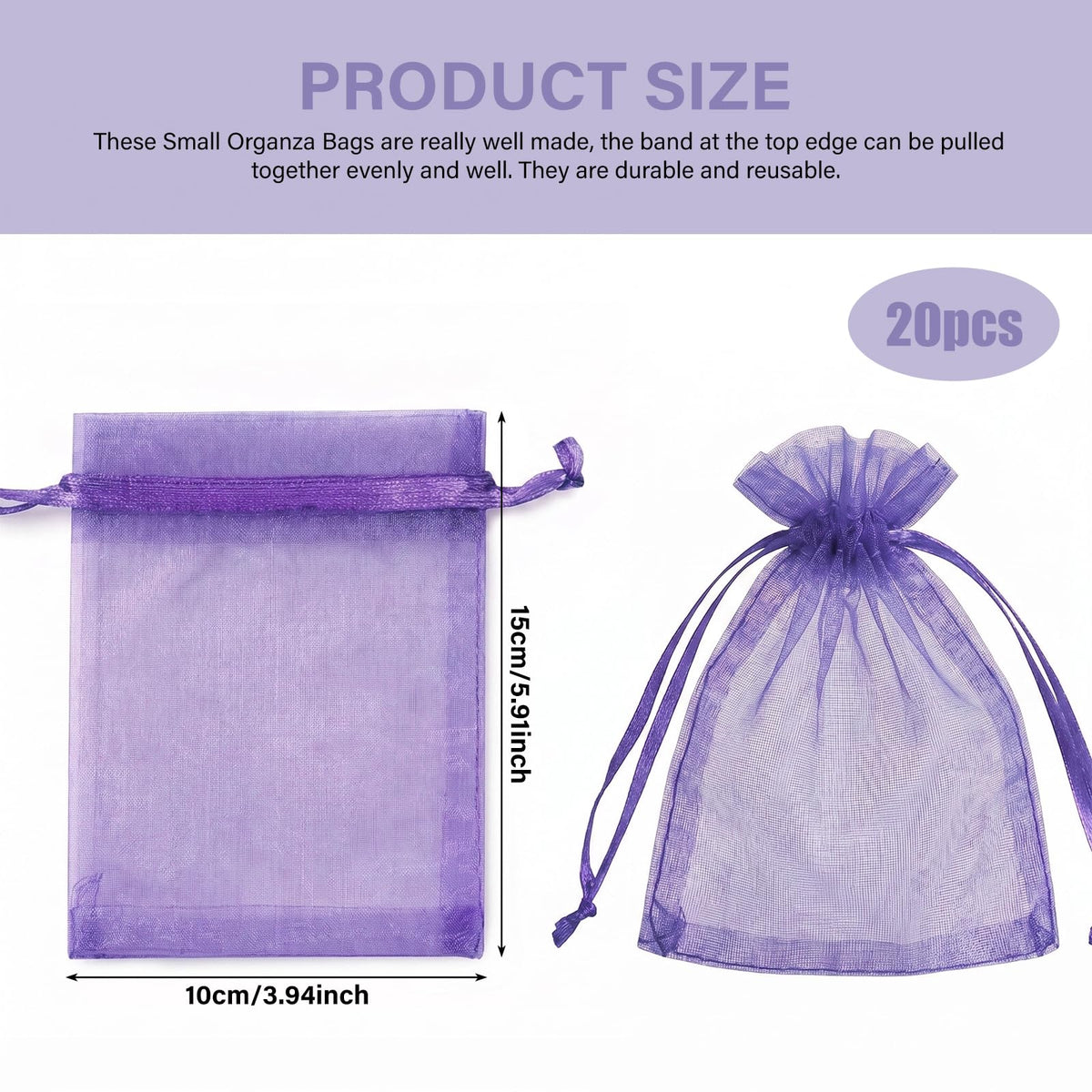 Lafefe 20Pcs Organza Gift Pouches, 7x9CM Clear Mesh Drawstring Pouches, Organza Gift Bags for Wedding Favours, Party, Festival, Candy and Game Favour Bags - Pink