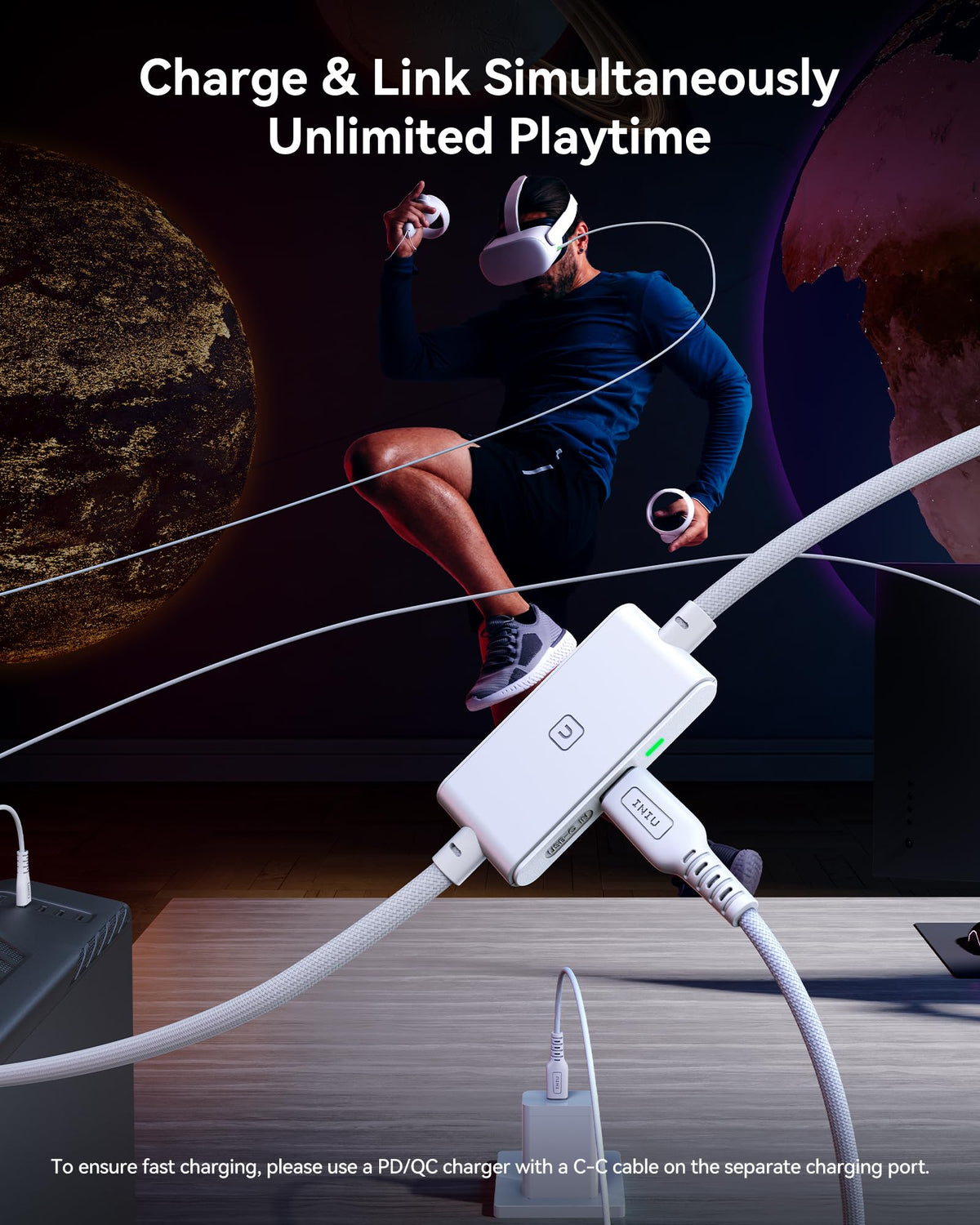 INIU 5m VR Link Cable with Separate Charging Port, USB 3.0 to USB C Cable