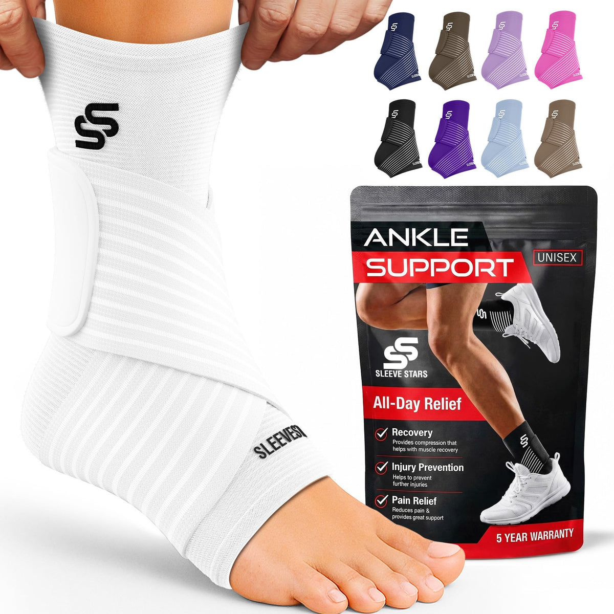 Sleeve Stars Ankle Brace Men & Women Support (Single/L:12"-13"/Black)