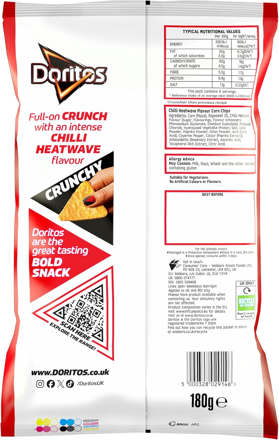 Doritos Chilli Heatwave Tortilla Chips Sharing Bag Crisps 180g