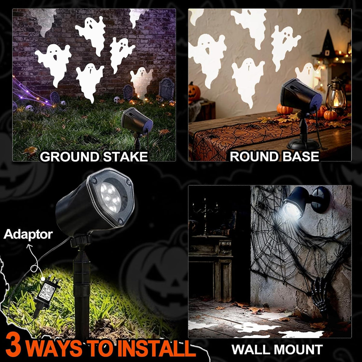 EAMBRITE Ghost Projector Halloween Projector Lights Outdoor Decorations Mains Powered Waterproof for Window Patio Garden and Haunted House Decor