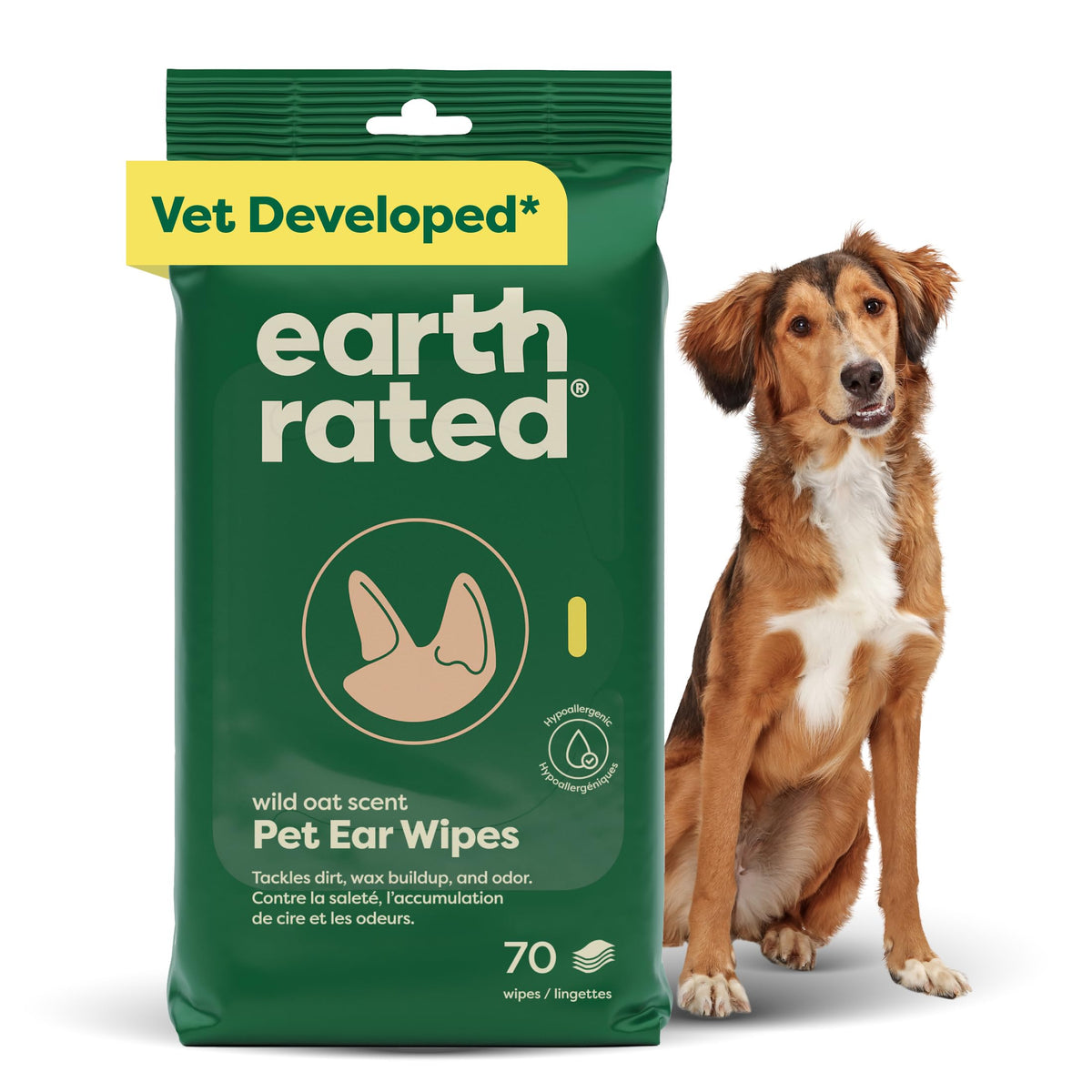 Earth Rated Pet Wipes for Dogs, Hypoallergenic, Cleaning and Hydrating, for Grooming Paws, Body and Bums, Unscented, 100 Count