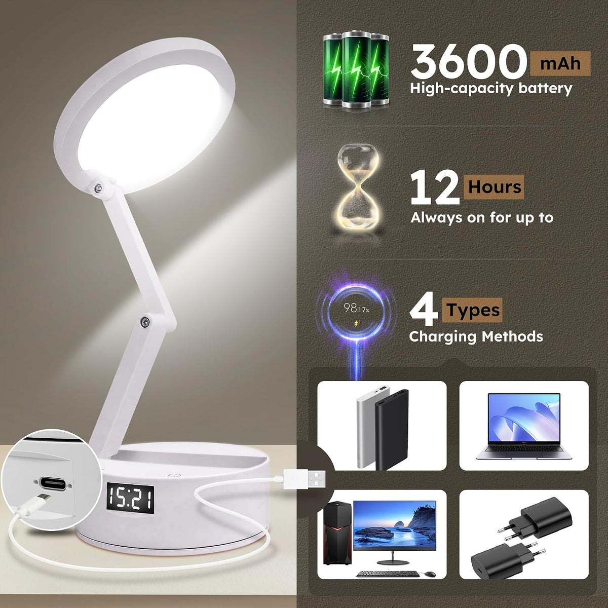 Small LED Rechargeable Portable Foldable Cordless Desk Table Lamp