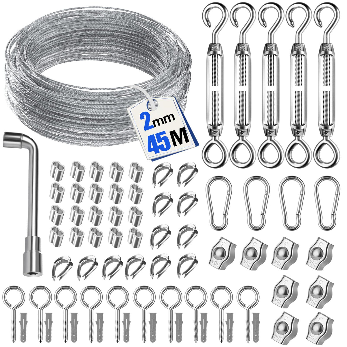 35M 69Pcs Garden Wire for Climbing Plant,Stainless Steel Cable Kit