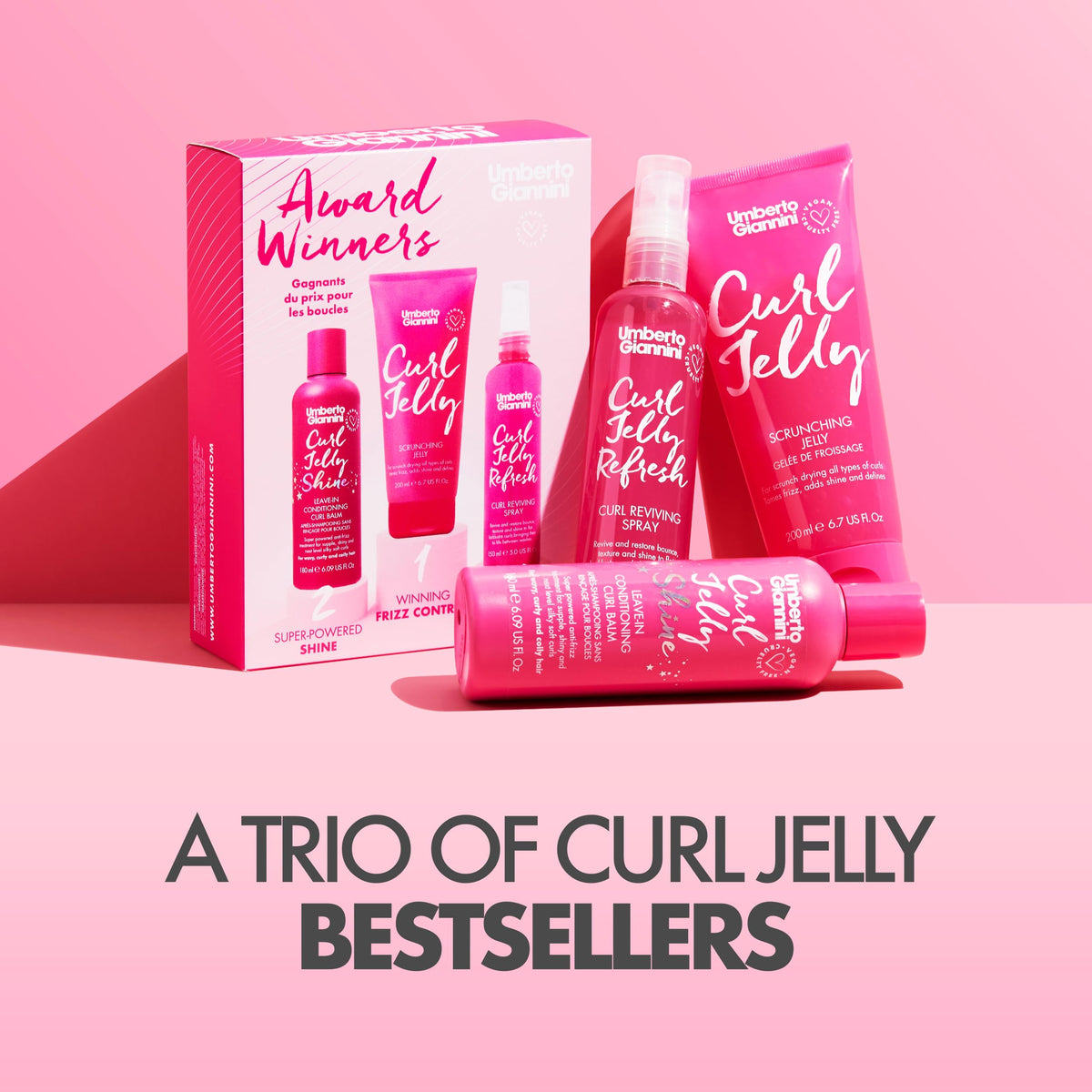 Umberto Giannini Curl Jelly Scrunching Jelly & Creme De Curl Control Cream Duo for Curly or Wavy Hair, Vegan & Cruelty Free, 2 Pack