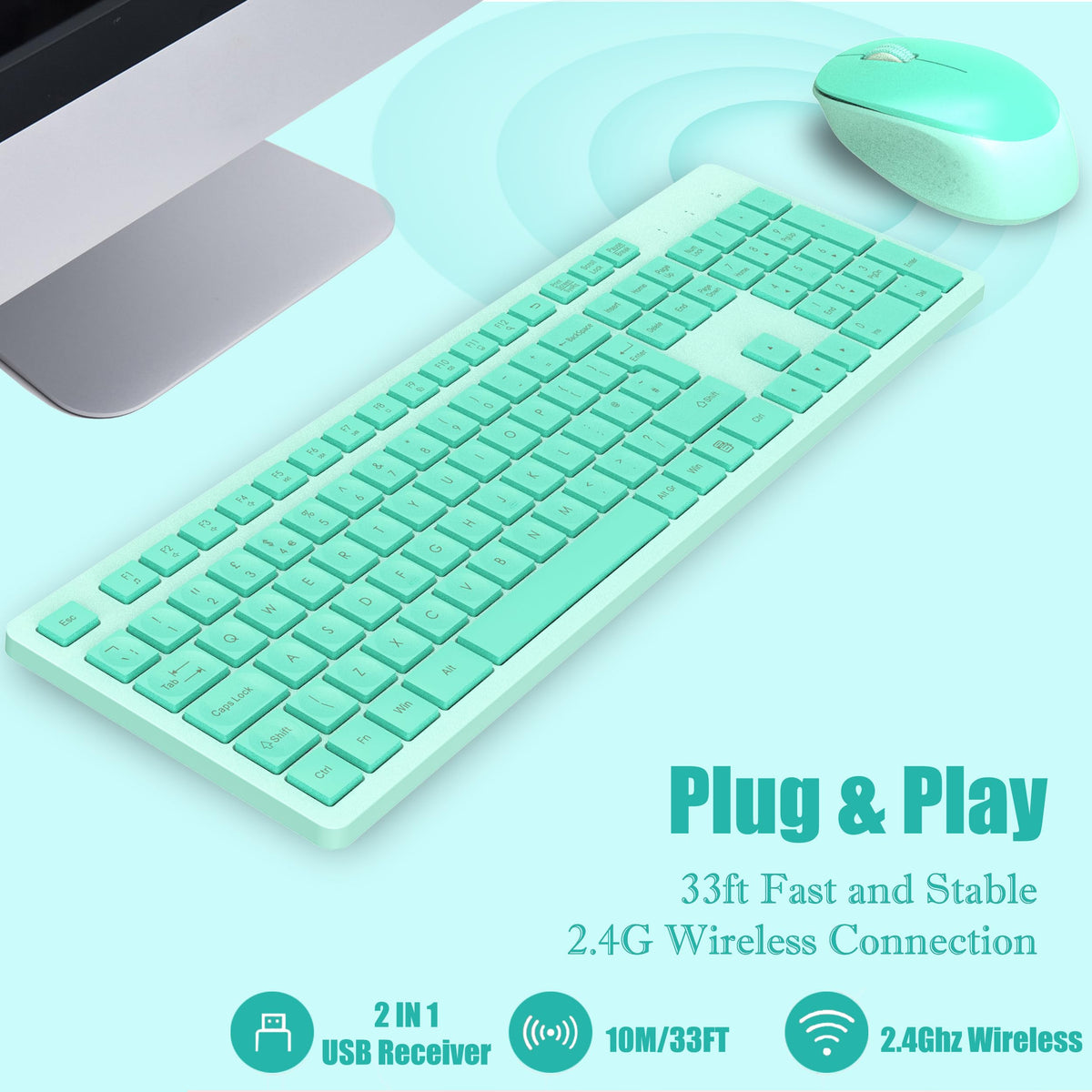 LeadsaiL Wireless Keyboard and Mouse Set, 2.4GHz USB Computer Keyboards and Mouse Combo, Full Size UK QWERTY Layout, Ergonomic Design with 12 Multimedia Shortcuts for HP/Lenovo Laptop and Mac-Purple