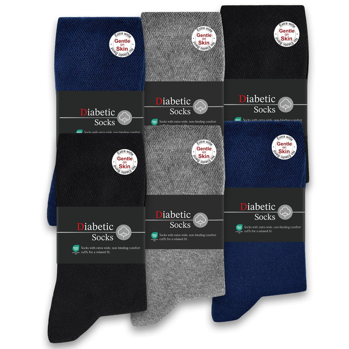 SockWaddles Diabetic Socks for Men & Women, 6 Pairs, Soft Loose Top