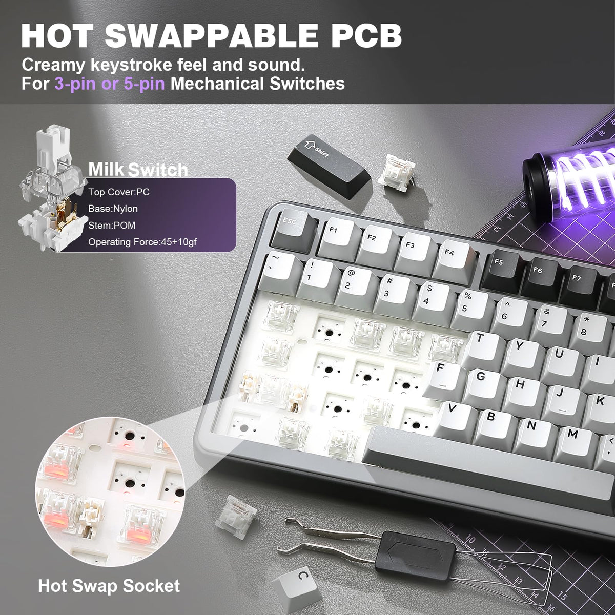 YUNZII B75 PRO 75% Wireless Mechanical Keyboard (Black Heart,Cocoa Switch)