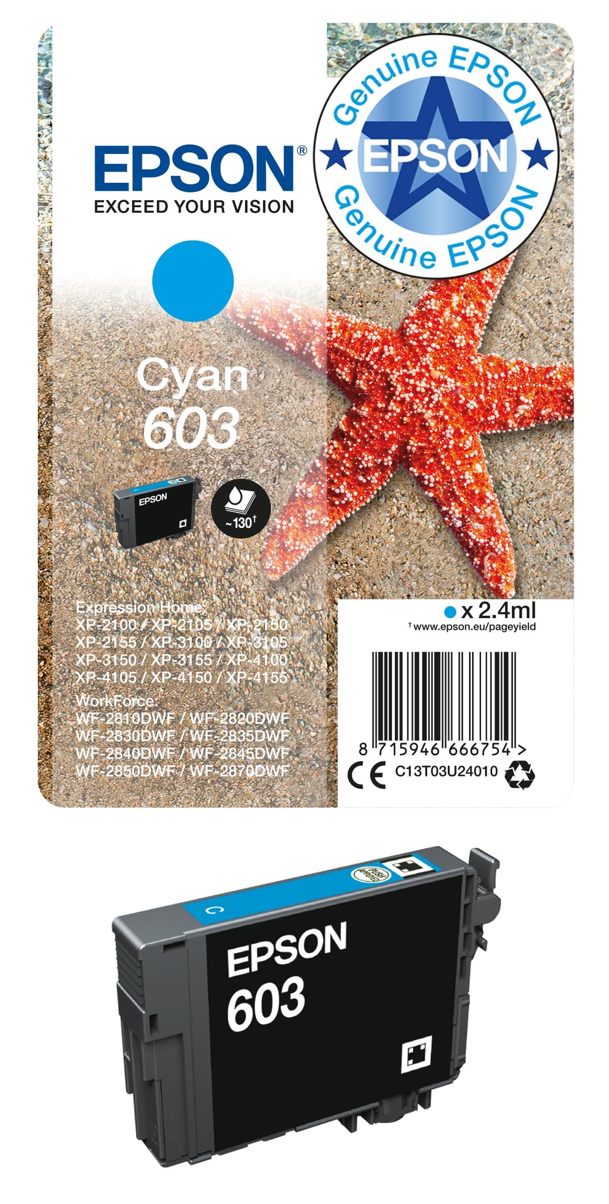 Epson 603 Starfish Genuine , 4-Colours Multipack Ink Cartridges