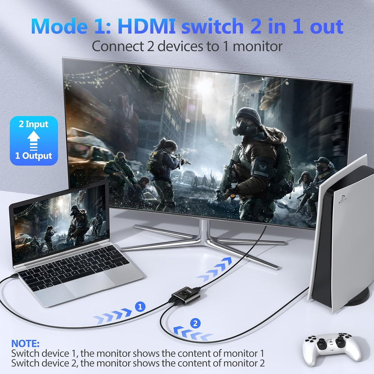 HDMI Switch 4K@60Hz, Bidirectional Hdmi Splitter 2 in 1 out / 1 In 2 out